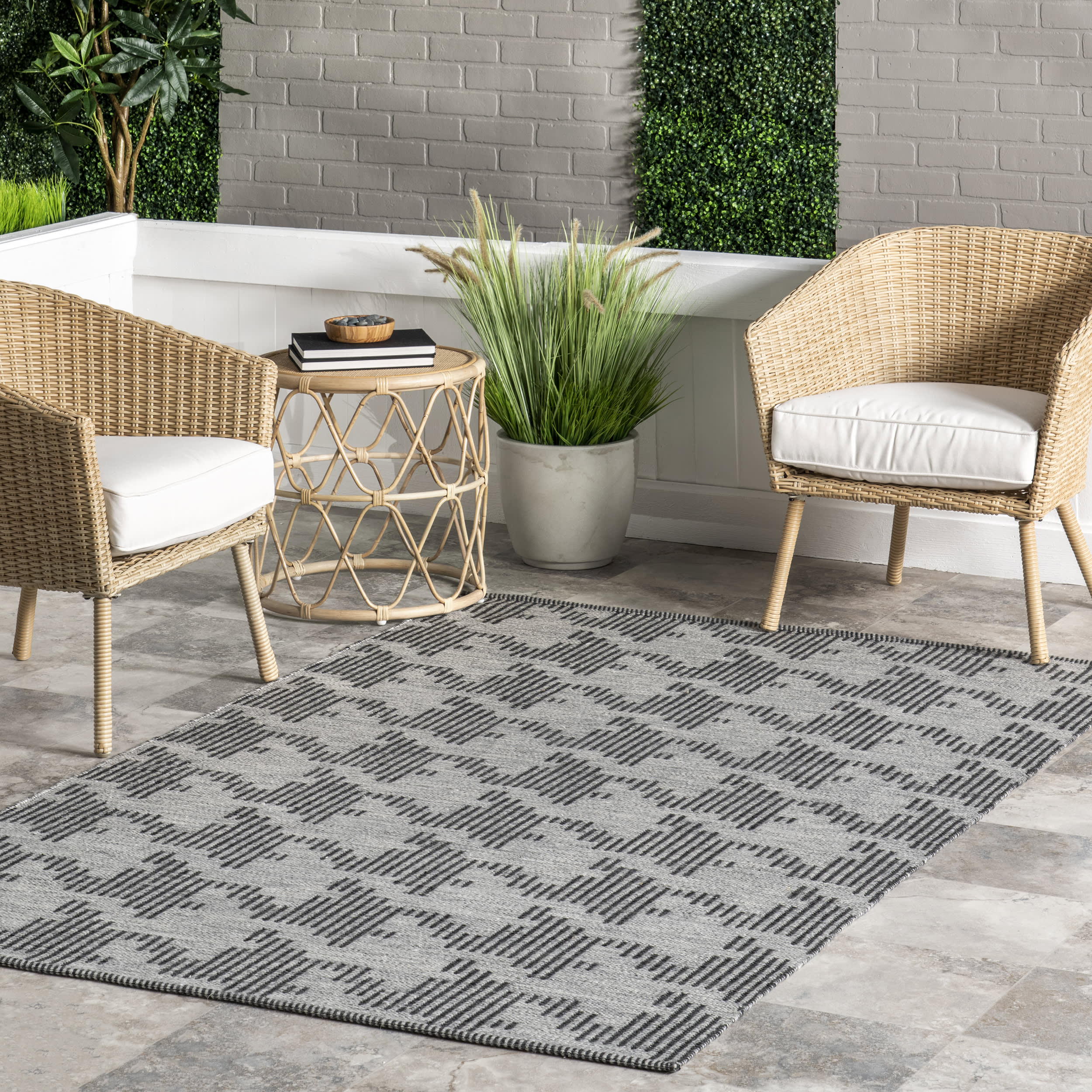 Ardenia Houndstooth Pattern Indoor Outdoor Rug - Dark Grey Non-Slip Area Carpet for Living Room, Bedroom, Patio & Deck Decor
