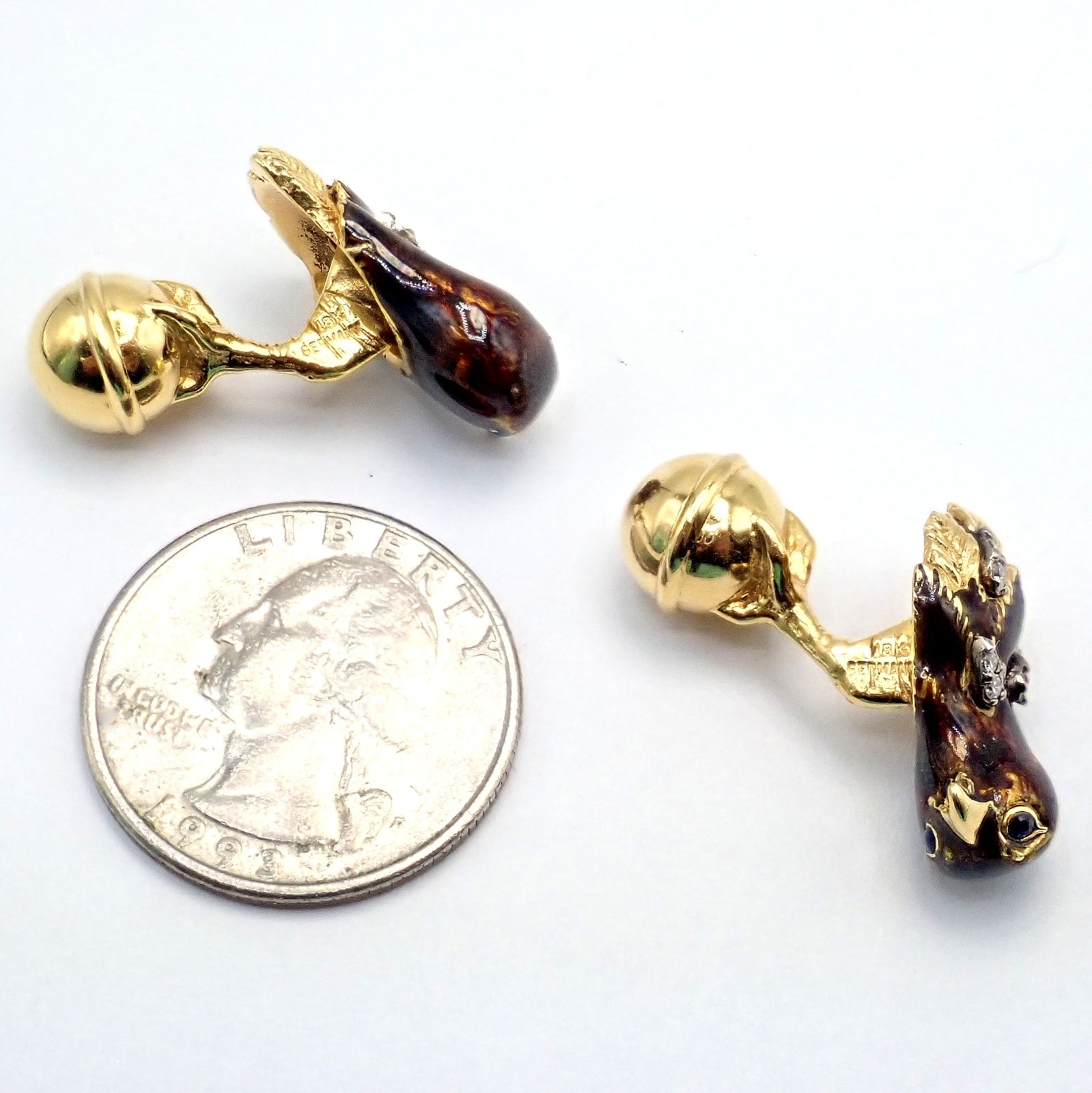 Vintage Tiffany & Co. 18k Yellow Gold Diamond Enamel Falcon Eagle Bird Cufflinks - Luxury Men's Jewelry Gift for Formal Events & Business Occasions