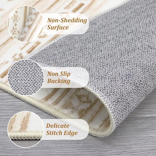 GARVEE 3x5 Washable Boho Area Rug - Non-Slip Low Pile Carpet for Living Room, Bedroom, Kitchen - Soft Natural Design - Perfect for Home Decor, Apartment & Office Use