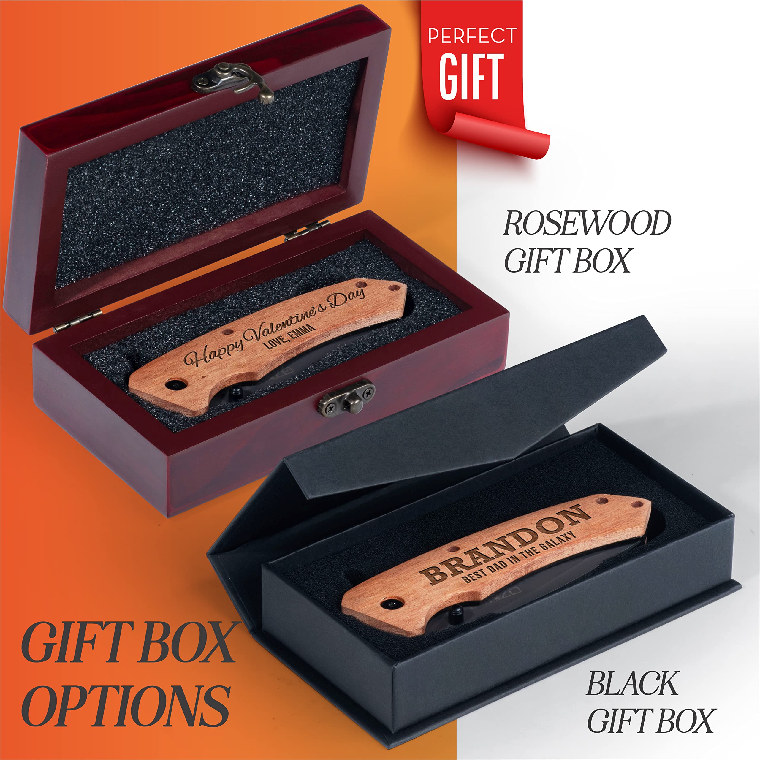 Personalized Pocket Knife for Men - 18 Custom Icons & 10 Font Options - Engraved Wood Handle Knife - Unique Gift for Dad, Husband, Boyfriend - Perfect for Christmas, Birthday, Anniversary & Outdoor Adventures