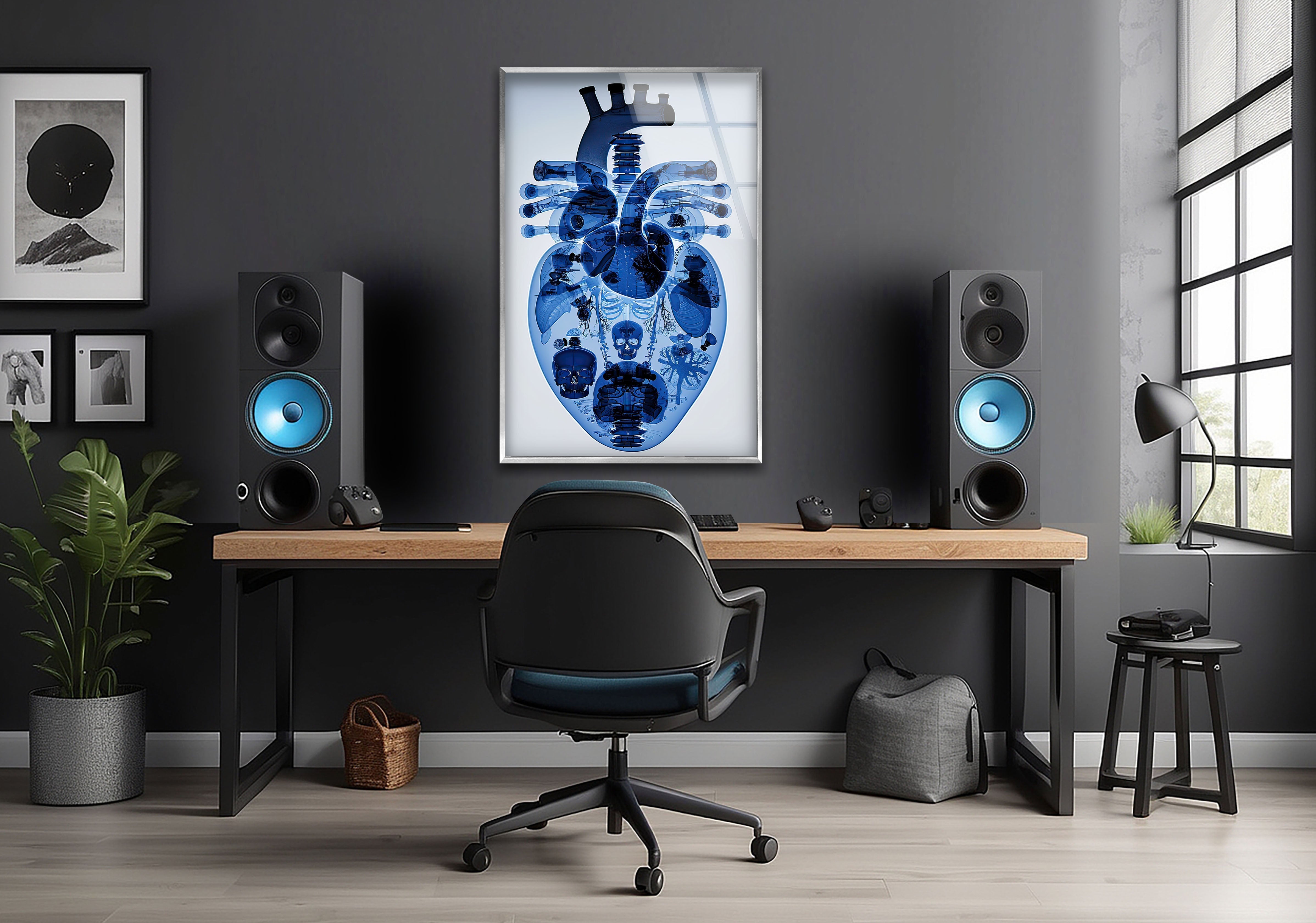 Blue Mechanical Heart Glass Wall Art - Elegant Home Decor for Living Room, Bedroom & Office - Perfect Gift for Valentine's Day & Anniversaries