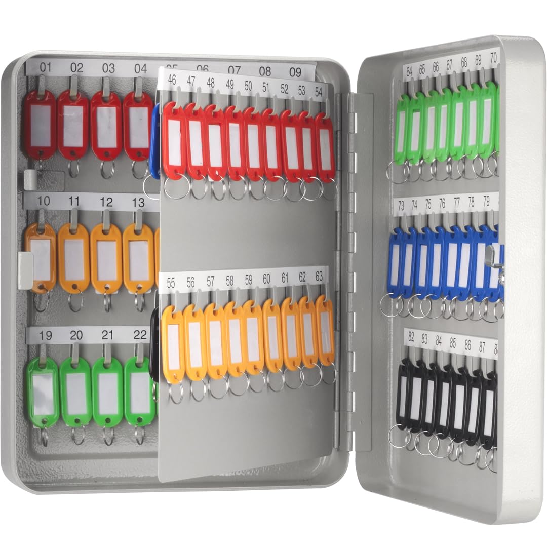 Barska CB13234 90-Position Key Lock Cabinet - Secure Key Storage Box with Durable Grey Finish (9.5