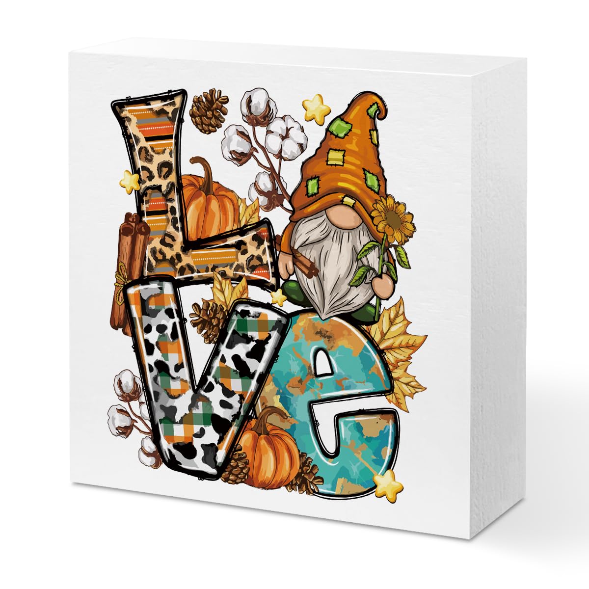 Fall Gnome Decorations for Home - Western Wood Box Sign with Sunflower Gnome, Farmhouse Office & Bedroom Decor - Perfect for Autumn Thanksgiving & Seasonal Home Styling