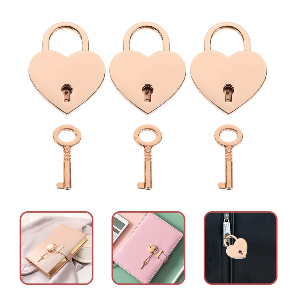 Operitacx 3-Piece Metal Heart Padlock Set - Mini Keyed Locks with Keys for Jewelry Box, Storage Box, Diary & Locker Decor - Golden Small Lock for Gifts, Keepsakes & Romantic Surprises