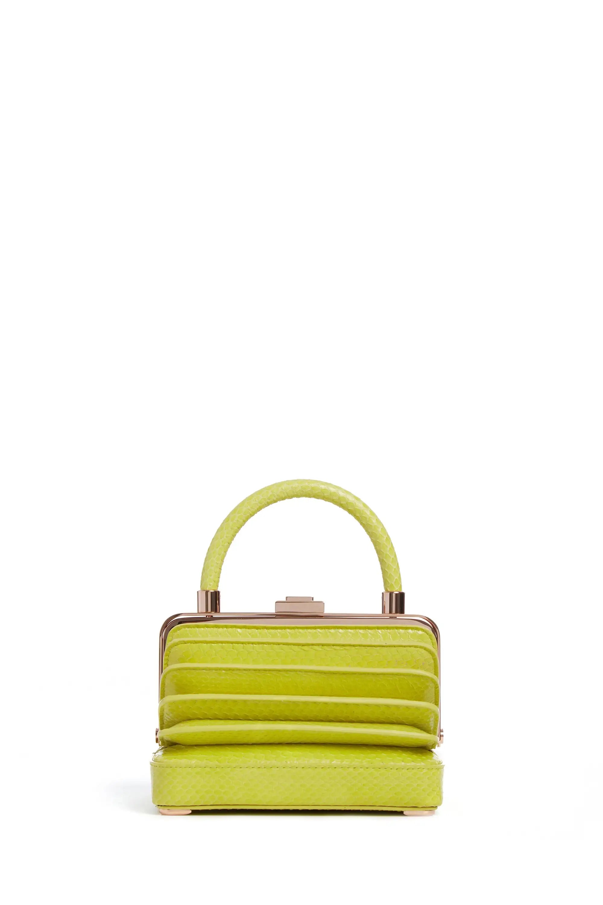 Small Diana Crossbody Bag in Lime Adamite Snakeskin Leather - Stylish Women's Handbag for Everyday Use, Parties & Date Nights