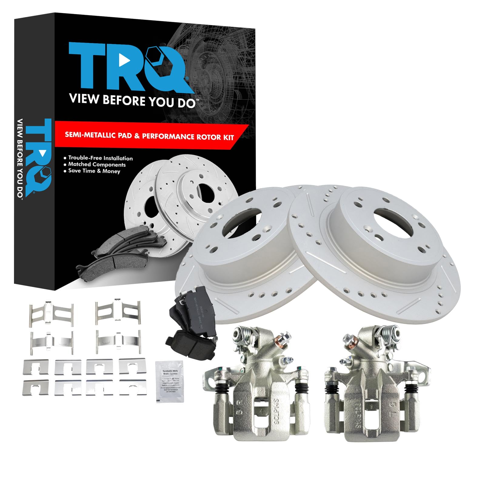 TRQ Rear Performance Brake Pad & Rotor Kit - Semi-Metallic, G-Coated - Compatible with 2016-2018 Acura ILX - High-Performance Braking for Daily Commute & Sporty Driving