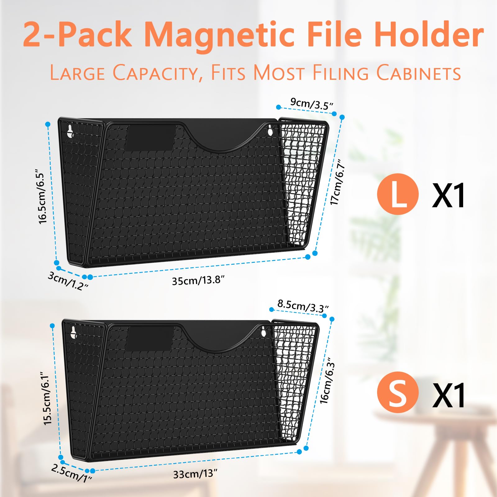 MFTEK Magnetic File Holder - 2-Pocket No Drill Magnetic Folder Organizer for Papers, Mail, Magazines - Wall & Fridge Mount Storage Rack for Office, Classroom, Kitchen & Home Organization