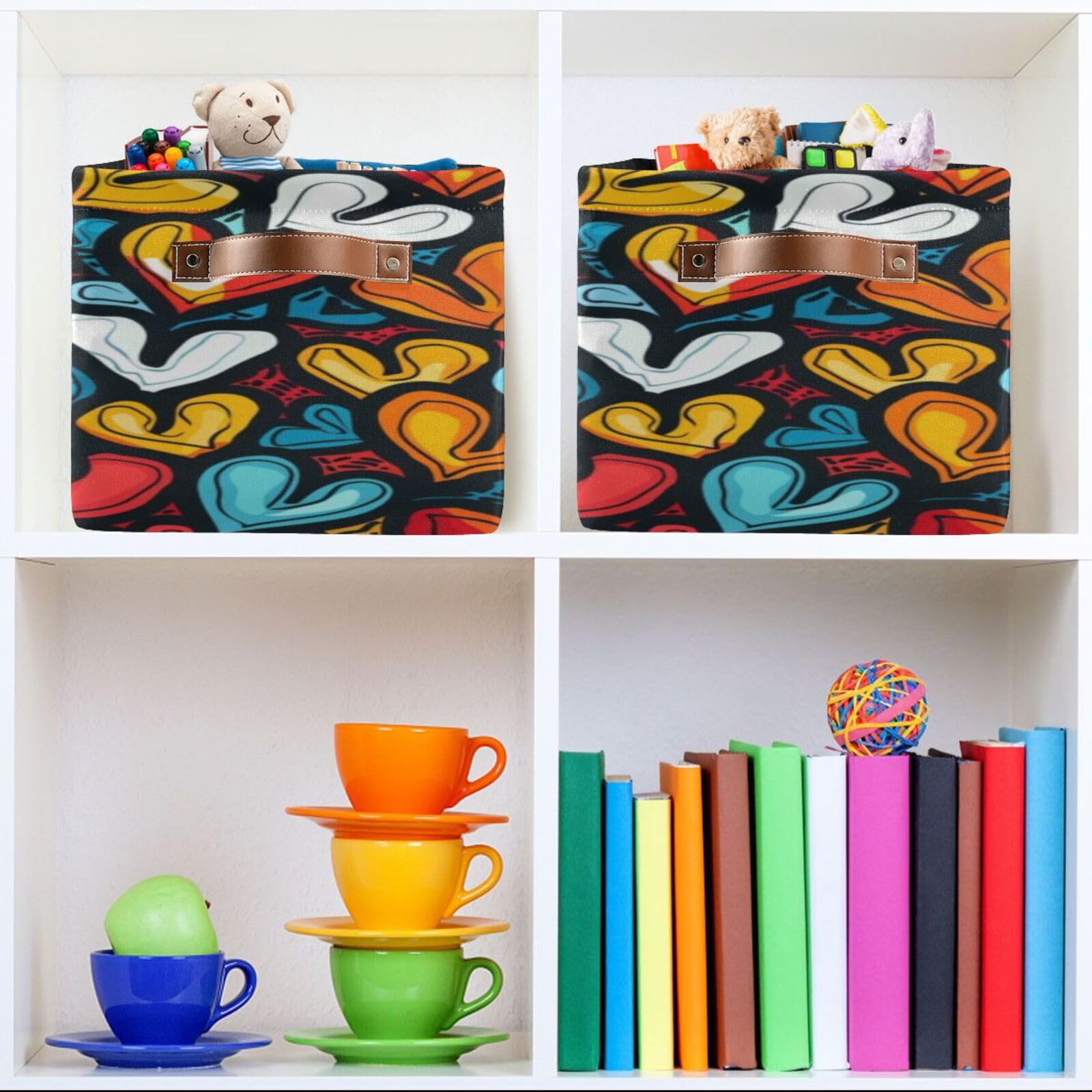 Large Fabric Storage Bins with Handles - Collapsible Heart Baskets for Clothes, Toys & Home Organization | Perfect for Shelves & Closets