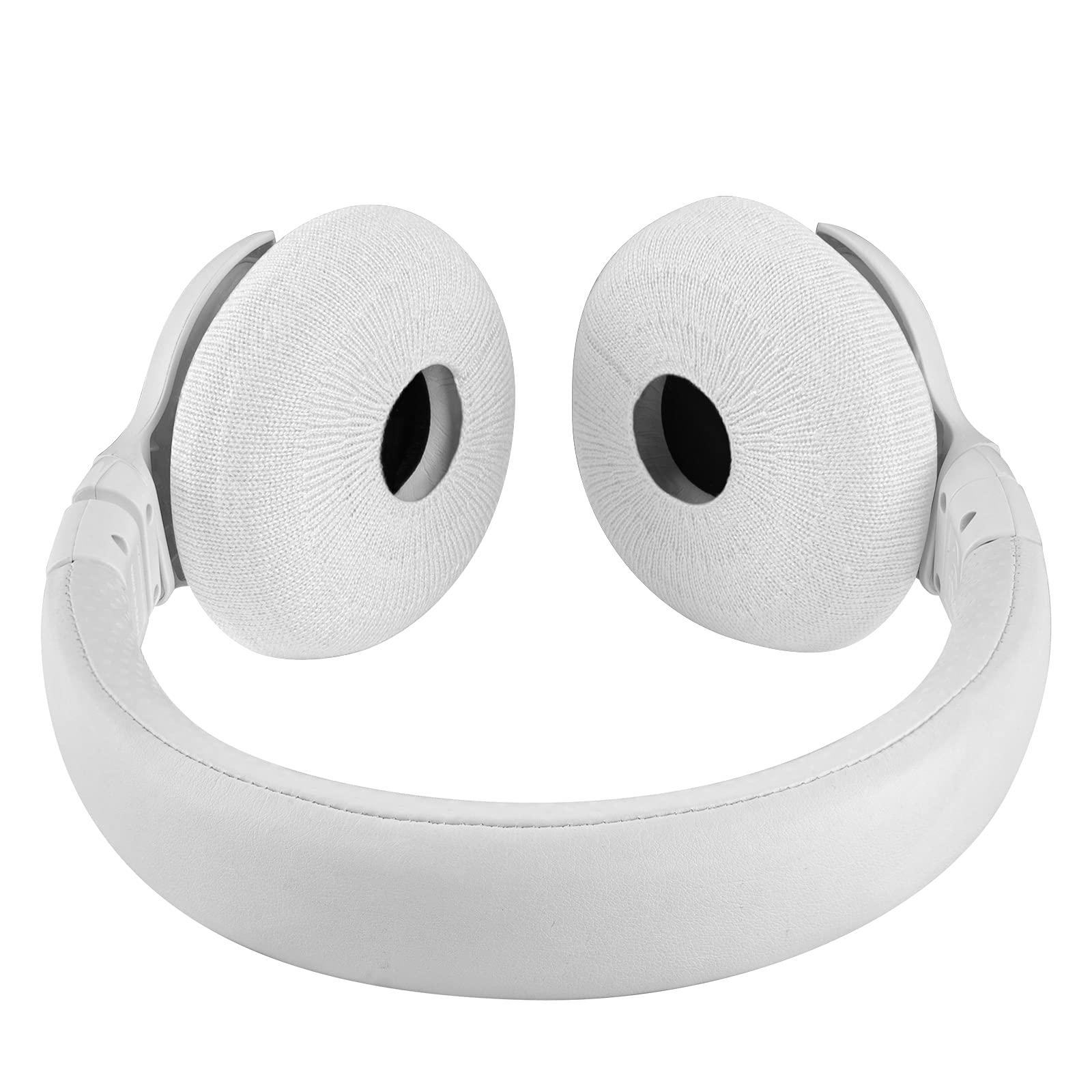 GEEKRIA 2 Pairs Stretchable Headphone Ear Covers - Washable Fabric Earpad Protectors for On-Ear Headphones, Sweatproof & Comfortable (Size S/White) - Perfect for Workouts, Gaming & Travel