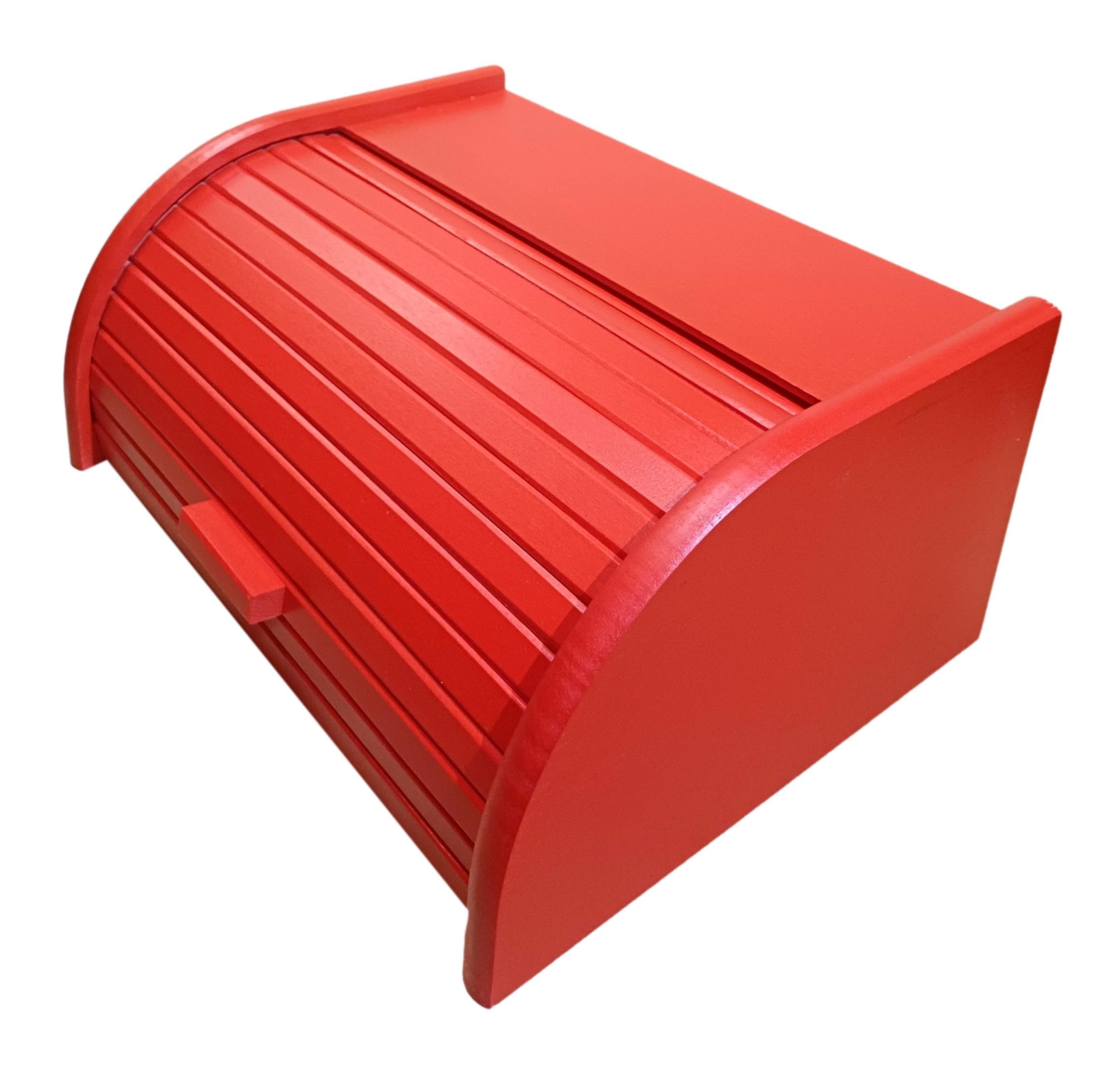 Wooden Bread Box with Roll Top or Drop Down Door - Kitchen Storage for Bread Loaves, Buns & Pastries (24 Styles, Red, Small) - Perfect for Countertop Organization & Rustic Kitchen Decor