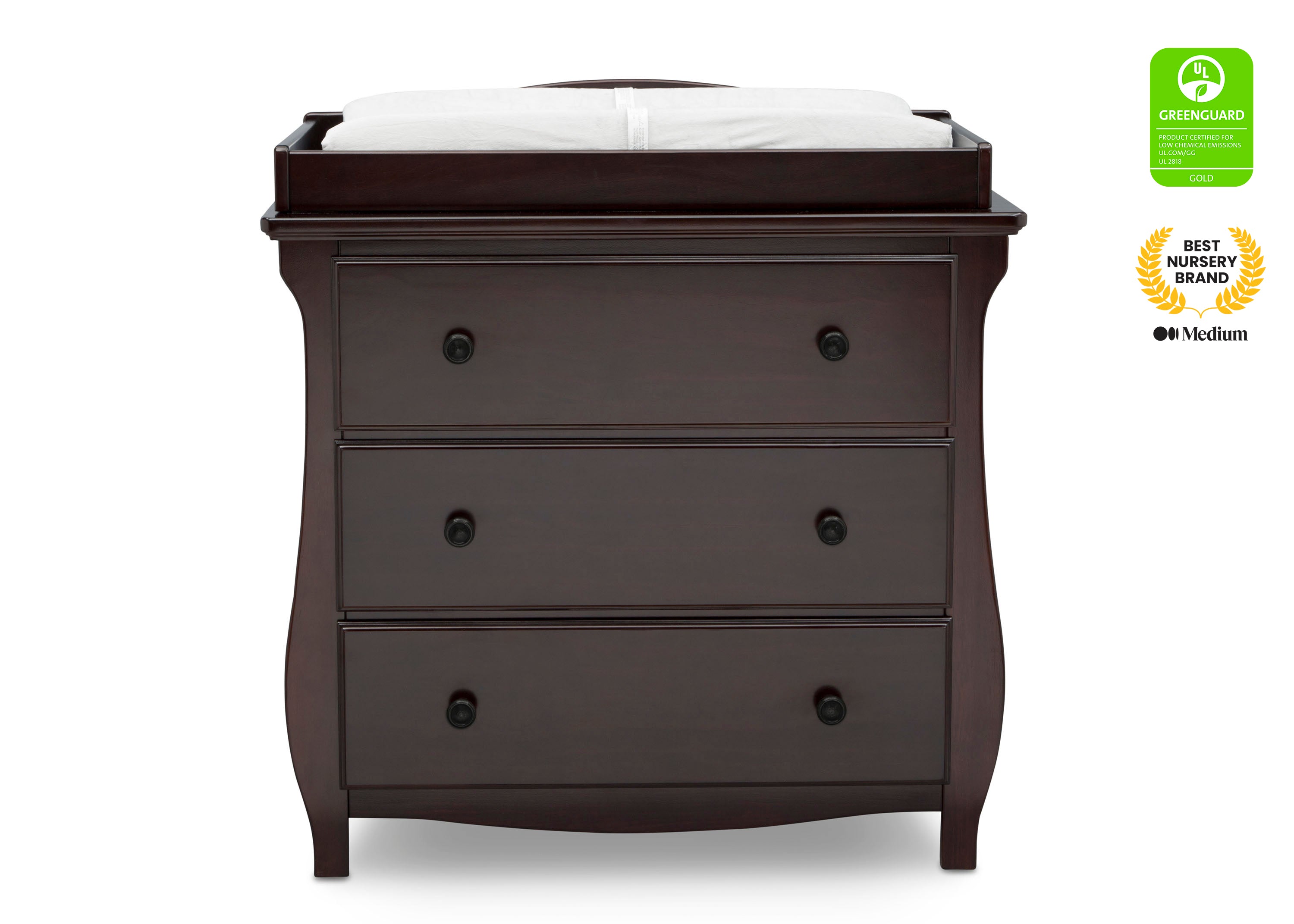 Lancaster 3 Drawer Dresser with Changing Table Top & Secure Interlocking Drawers - Perfect Nursery Storage Solution for Baby Clothes, Diapers & Essentials