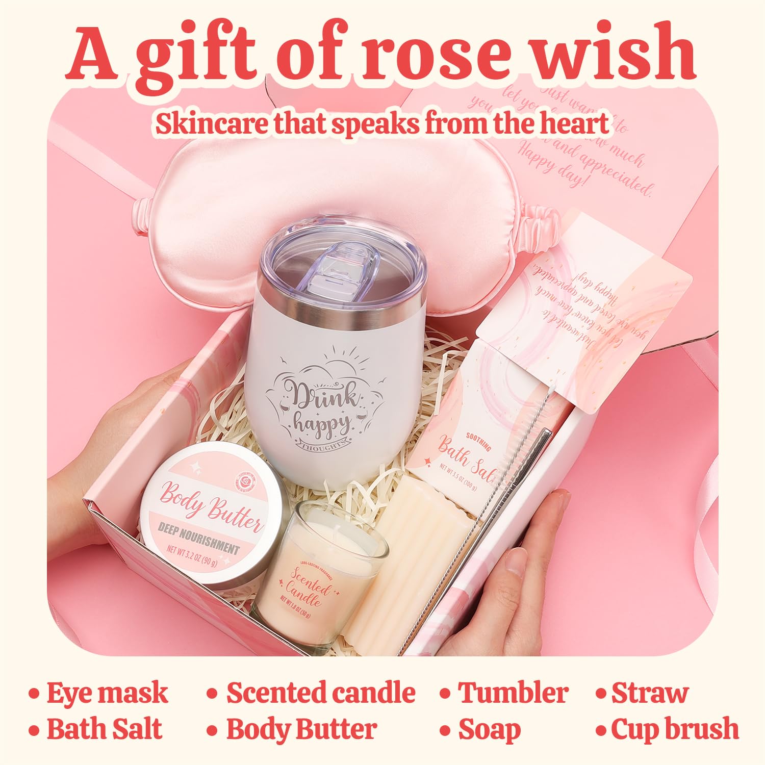 Luxury Spa Gift Set for Women - 6pc Rose Bath & Body Care Kit | Perfect Birthday, Valentine's Day Present for Her, Sister & Best Friends | Relaxing Self-Care & Pampering Gift Idea