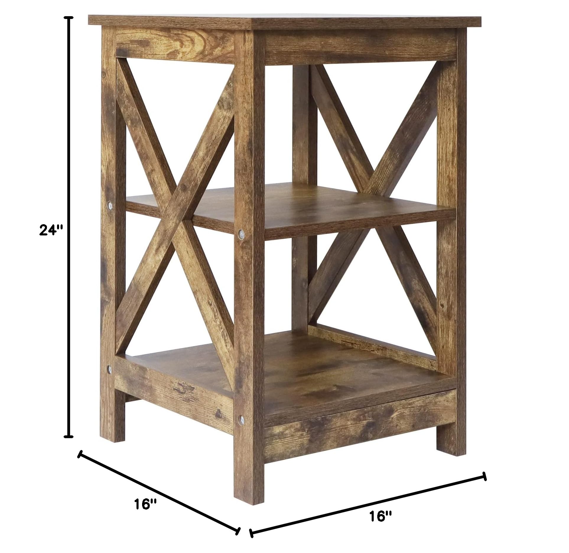 Rainbow Sophia Side Table - Modern Farmhouse Wood End Table with 3-Tier Storage Shelf, Rustic Nightstand for Living Room, Bedroom & Office - Perfect for Home Decor, Books & Plants Organization