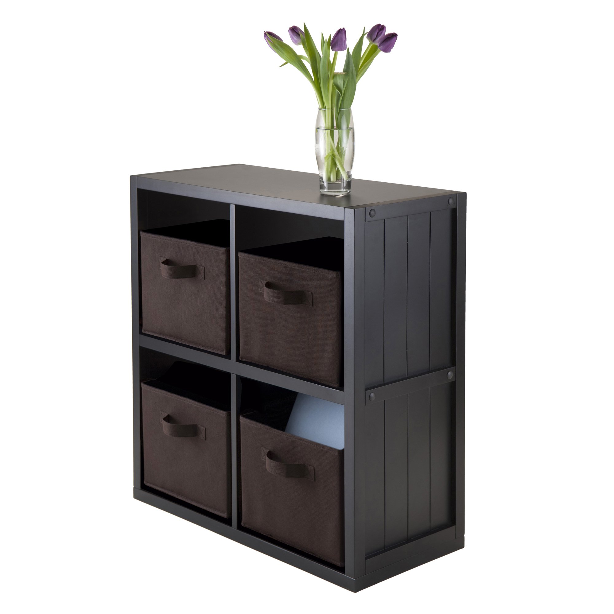 Winsome Timothy 5-Piece Storage Set - 2x2 Grid Shelf with 4 Fabric Baskets | Modern Home Organization for Bedroom, Bathroom & Living Room