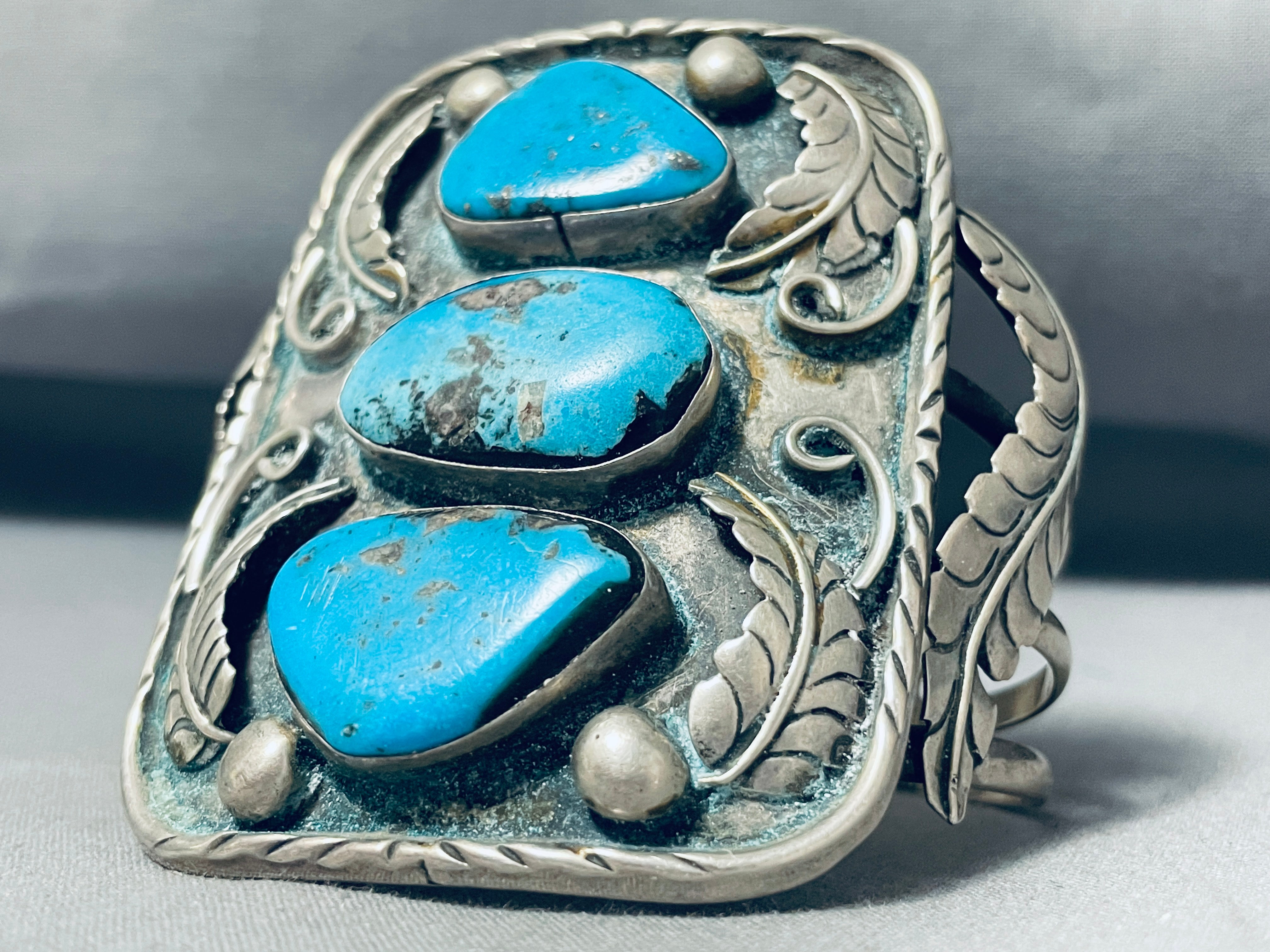 101 Gram Large Wrist Vintage Native American Navajo Turquoise Sterling Silver Bracelet for Men - Perfect for Western Fashion, Boho Style & Gift Giving