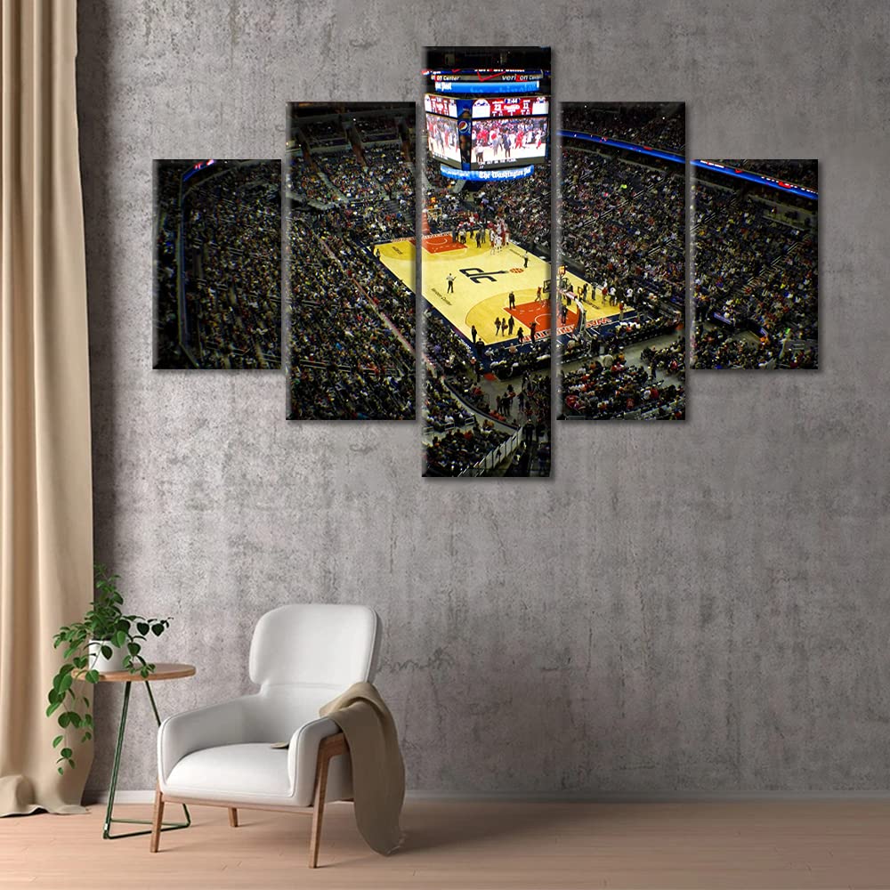 5-Piece Basketball Stadium Wall Art Set - Wooden Framed Canvas Posters (60