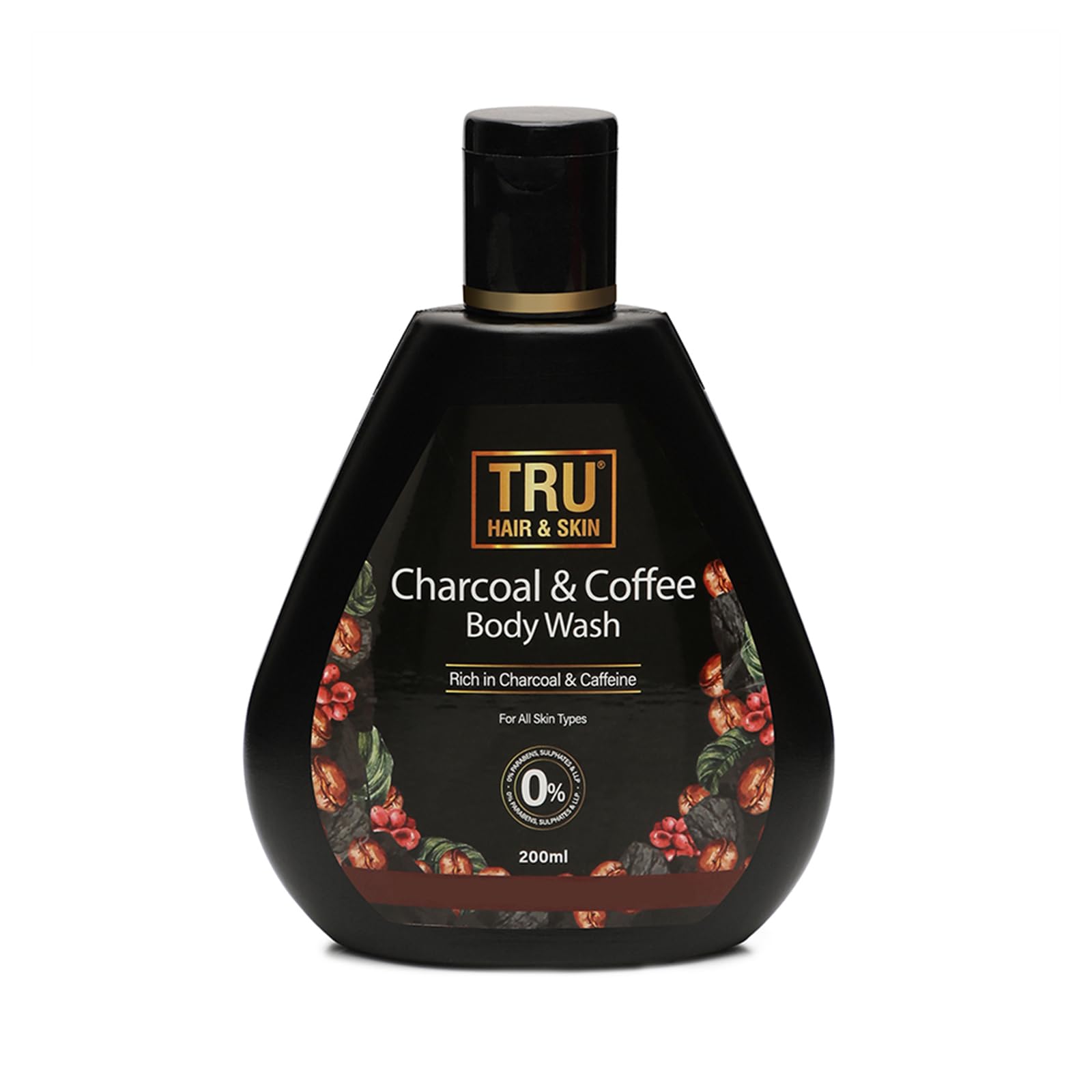 TRU HAIR & SKIN Charcoal & Coffee Body Wash for Deep Cleansing & Detoxifying - 200ml | Purifying Shower Gel for Acne-Prone Skin & Blackhead Removal | Perfect for Daily Detox & Post-Workout Refresh