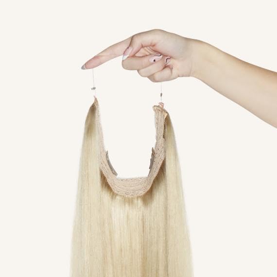 Zala Halo Hair Extensions - 100% Remy Human Hair Clip-in Extensions for Volume & Length - Champagne Blonde 16 Inch (130g) - Seamless Blending & Styling for Weddings, Parties & Everyday Glam