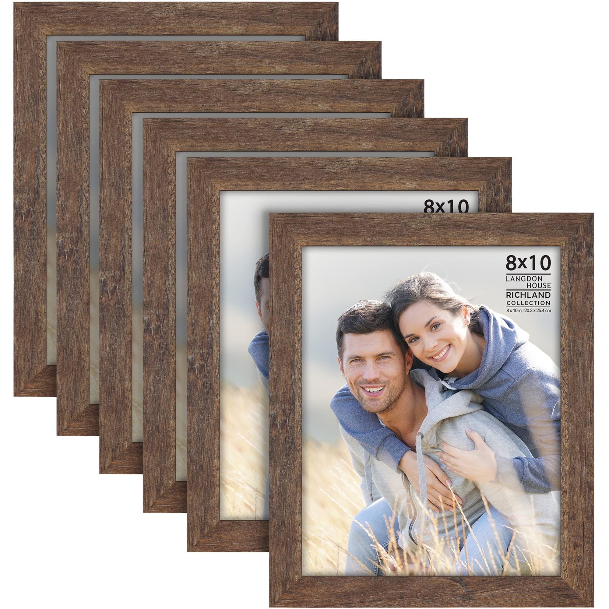 Rustic Brown 8x10 Picture Frames 6 Pack - Wood-Like Photo Frames for Wall & Table Décor