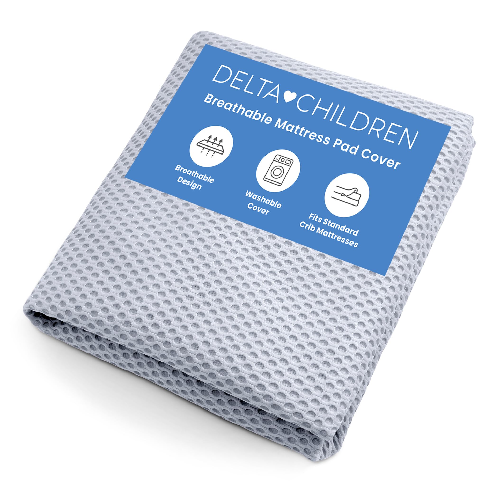 Delta Children Breathable Crib Mattress Pad Cover - 100% Cotton Waterproof Baby Crib Mattress Protector with Elastic Edges for Secure Fit - Machine Washable - 1 Pack, Blue - Perfect for Nursery, Daycare & Travel Use