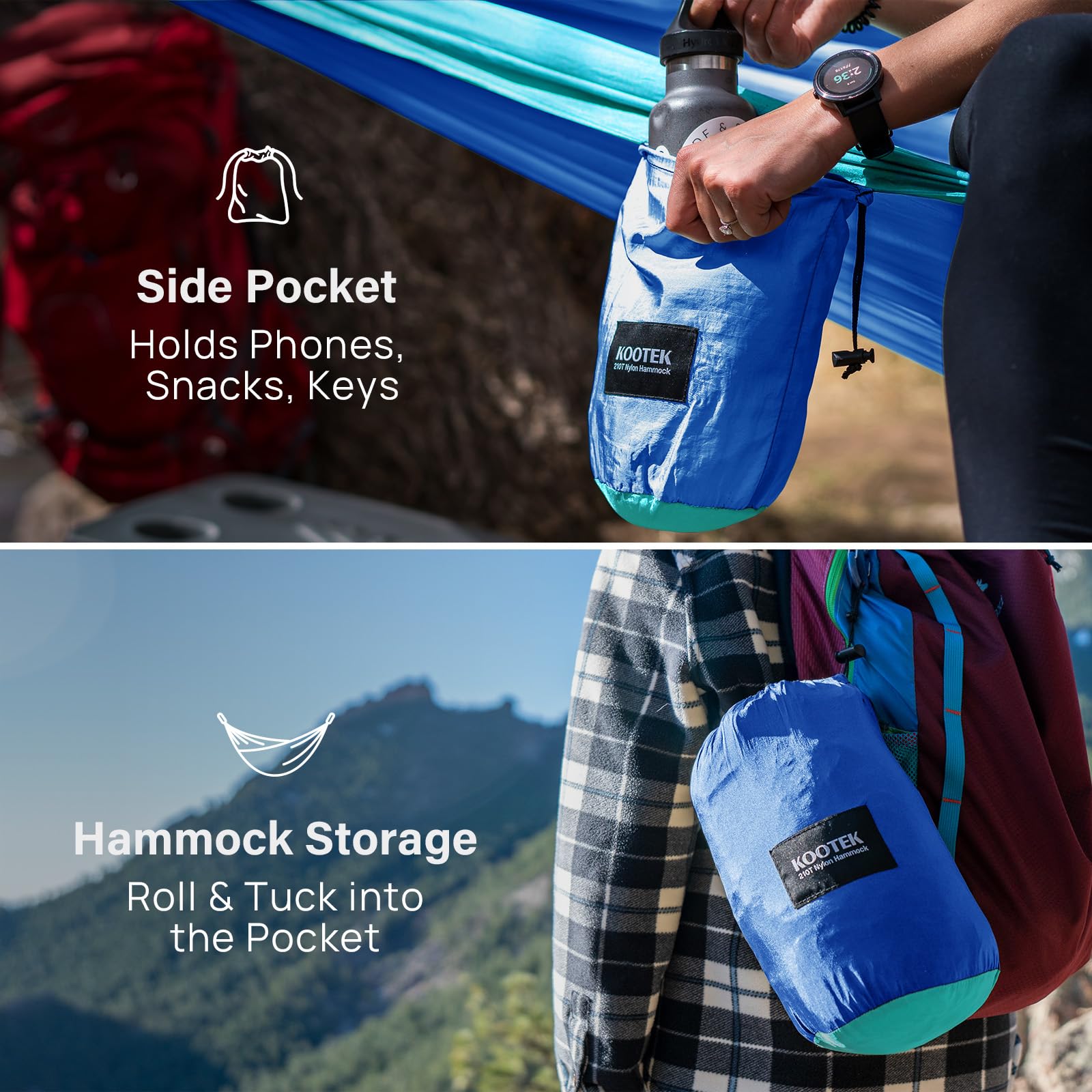 Kootek Portable Camping Hammock - Lightweight Double & Single Hammock with Tree Straps - Perfect for Outdoor Adventures, Hiking, Beach Trips and Backpacking Travel Gear
