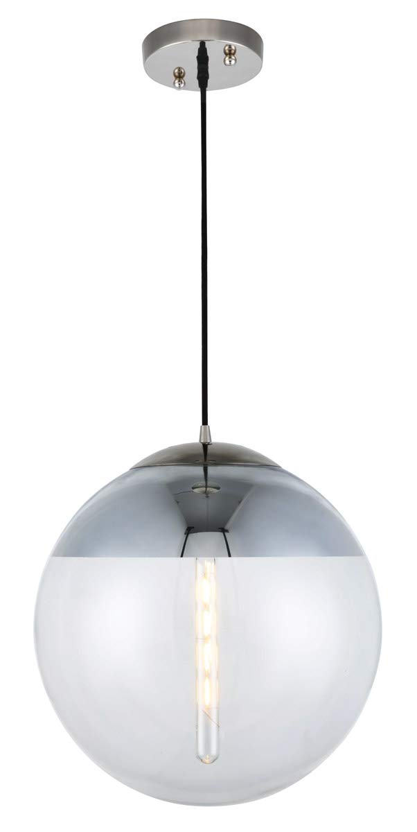 Polished Nickel Glass Pendant Light Fixture - 16