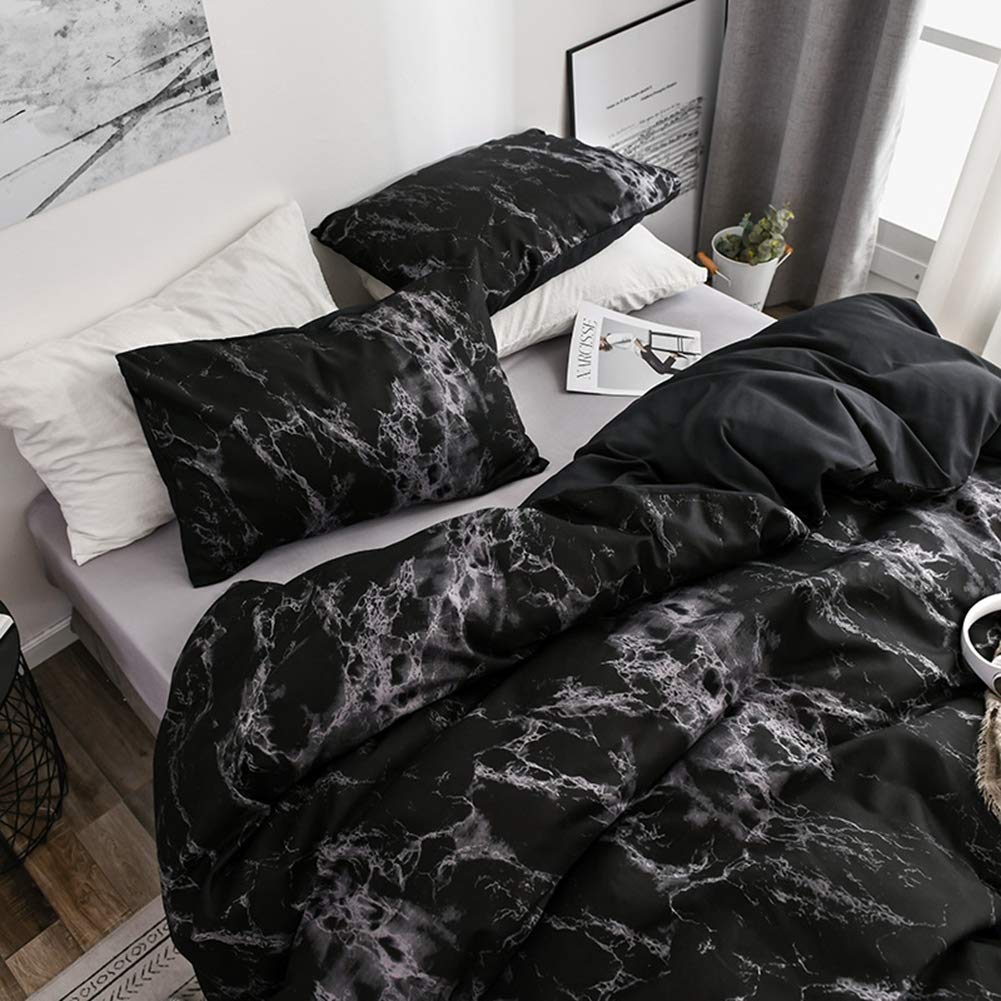 Premium Demeras Quilt Cover Set - Luxury Marble Black Bedding Kit with Expert Stitching for Master Bedroom | Soft & Breathable Comforter Cover for All-Season Use