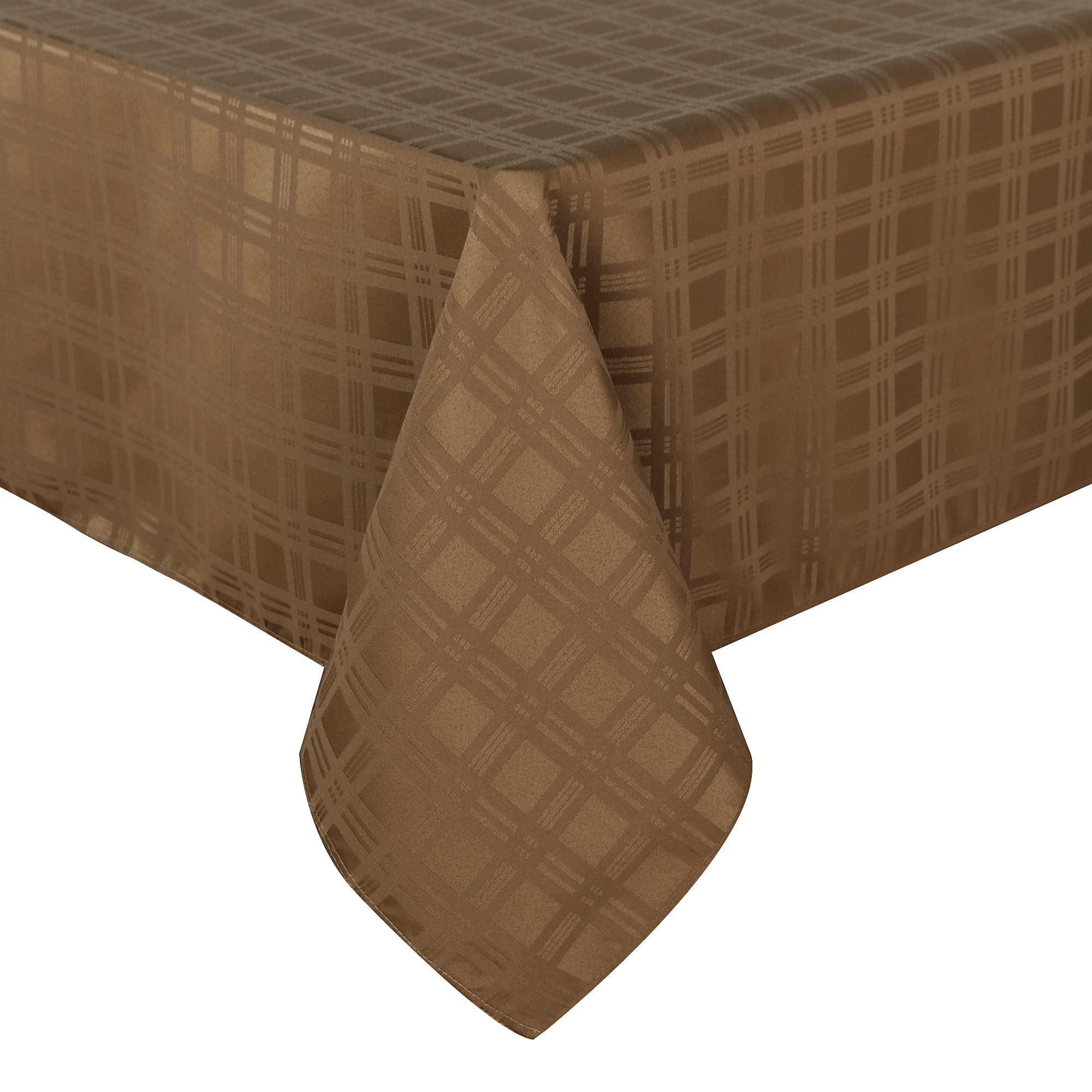 Premium Heavy Duty Waterproof Wrinkle-Free Microfiber Tablecloth - Solid Checkered Jacquard Design for Indoor & Outdoor Use - Light Coffee Rectangle 60x120 Inch - Perfect for Dining Tables, Picnics, Parties & Home Decor