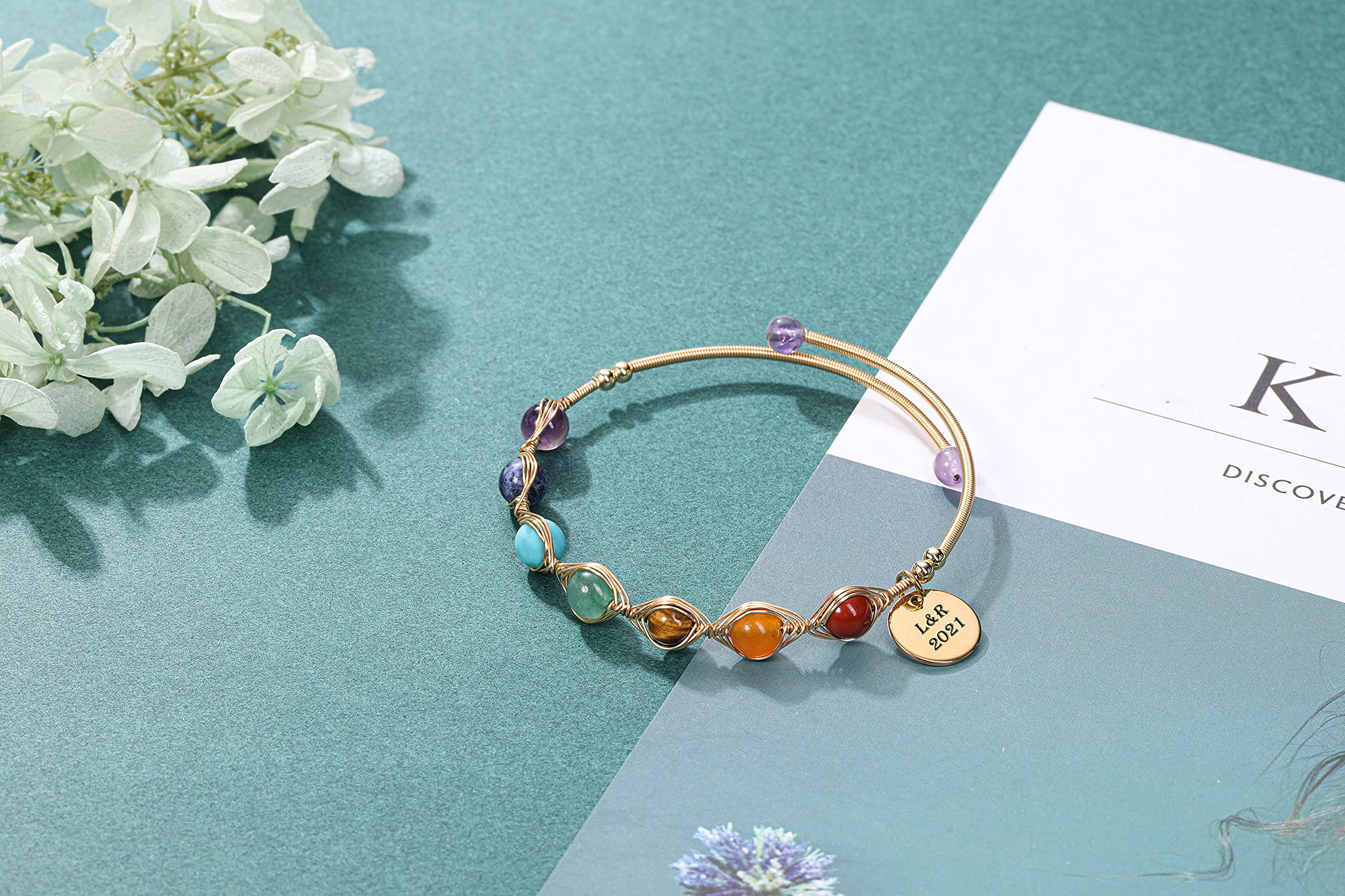 7 Chakra Healing Crystal Stone Bead Adjustable Ankle Bracelet for Women - 14K Gold Plated Spiritual Jewelry, Birthday & Mother's Day Gift | Yoga, Meditation & Positive Energy Accessory