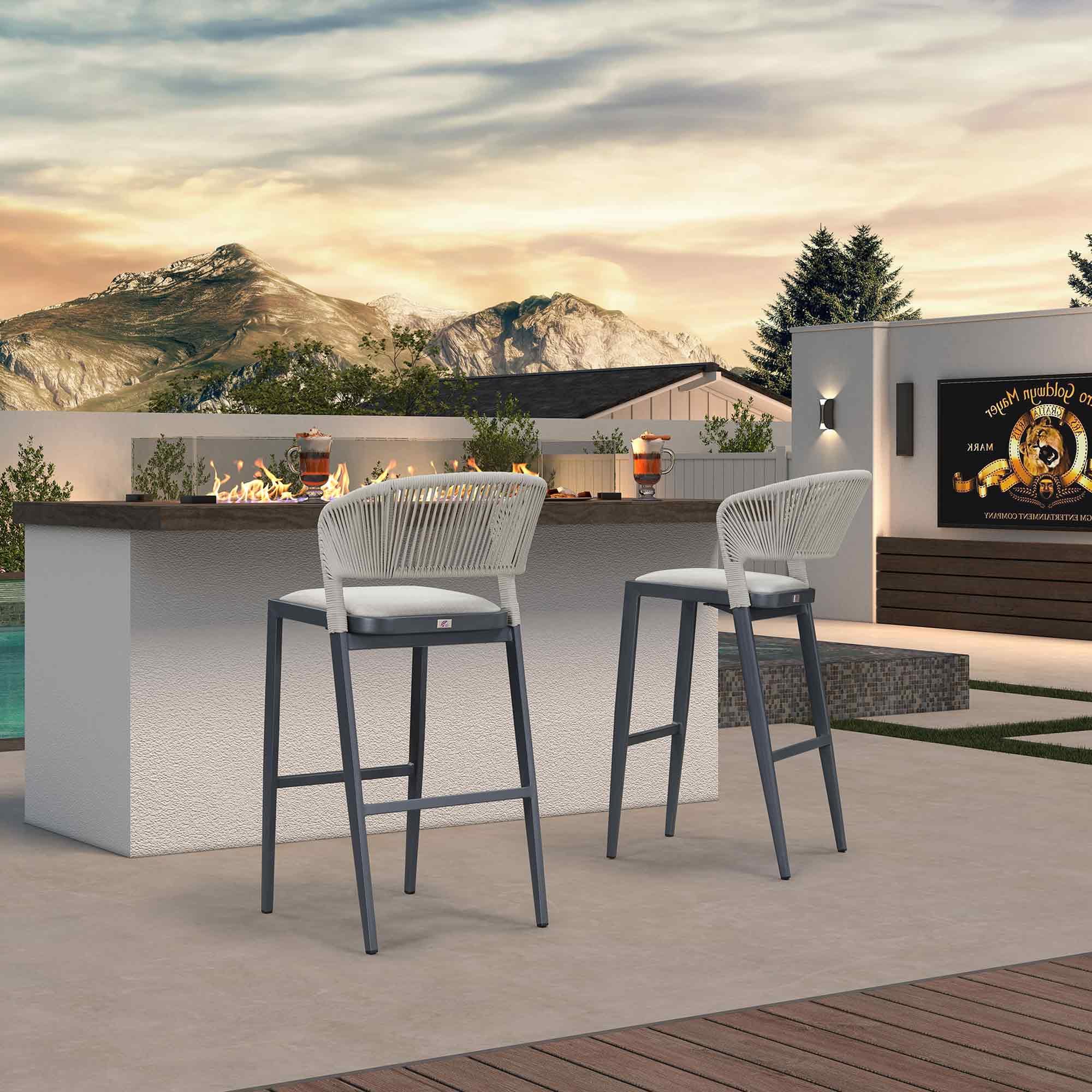 PURPLE LEAF 2-Pack Outdoor Bar Stools with Footrest - 30