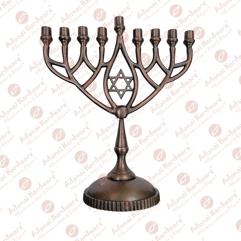 Adonai Hardware 12 Inch Hanukkah Menorah - Pure Solid Brass Candle Holder with Oil Rubbed Bronze Finish for Jewish Holiday Decor & Home Celebration