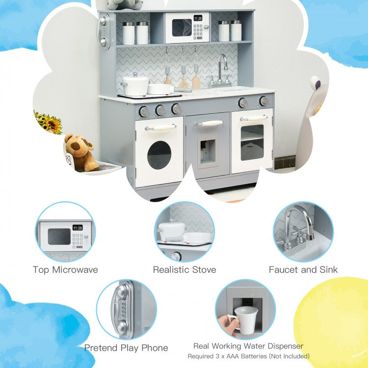 **Realistic Wooden Pretend Play Kitchen Toy Set for Kids with Light & Sound Effects - Perfect for Imaginative Play & Role-Playing Games**