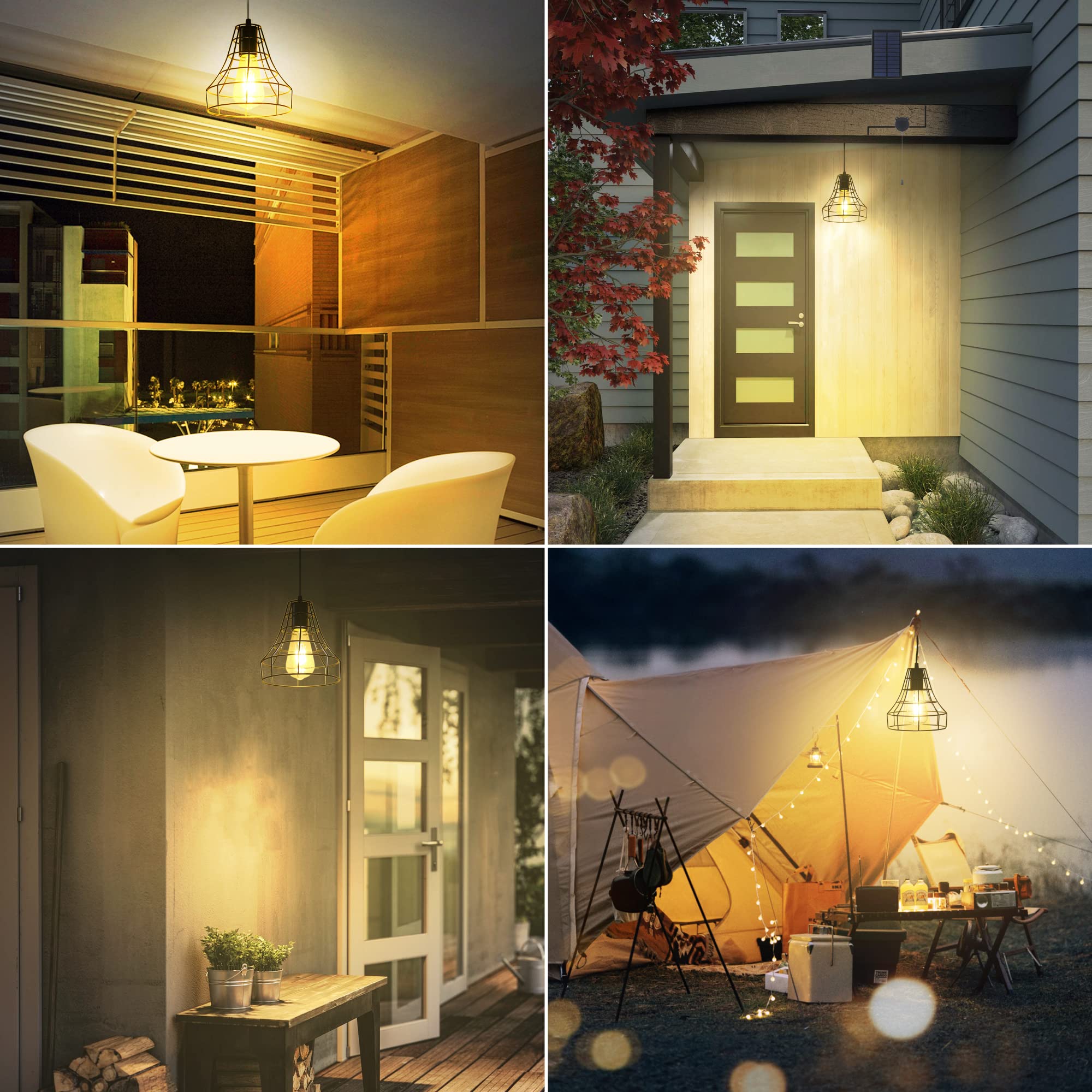 Solar Powered Pendant Lights with Remote Control - Indoor/Outdoor Waterproof Hanging Lights for Chicken Coop, Shed, Garage, Greenhouse, Patio & Barn Storage - Energy Efficient Solar Lights for Home & Garden Decor