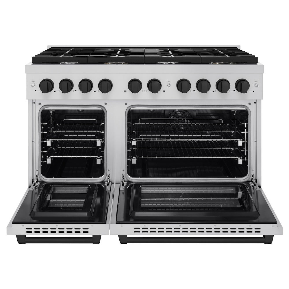 ZLINE Autograph Edition 48-inch 6.7 cu. ft. Dual Fuel Range with 8-Burner Gas Cooktop - Stainless Steel & Matte Black (SDRZ 48 MB) - Perfect for Large Kitchens & Professional Cooking