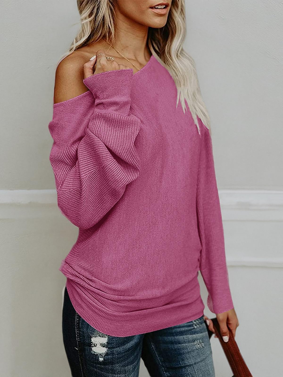 UMeko Women's Oversized Off Shoulder Sweater - Long Sleeve Knit Tunic Top for Fall & Winter | Casual Chic Outfit for Date Night, Office Wear & Holiday Parties