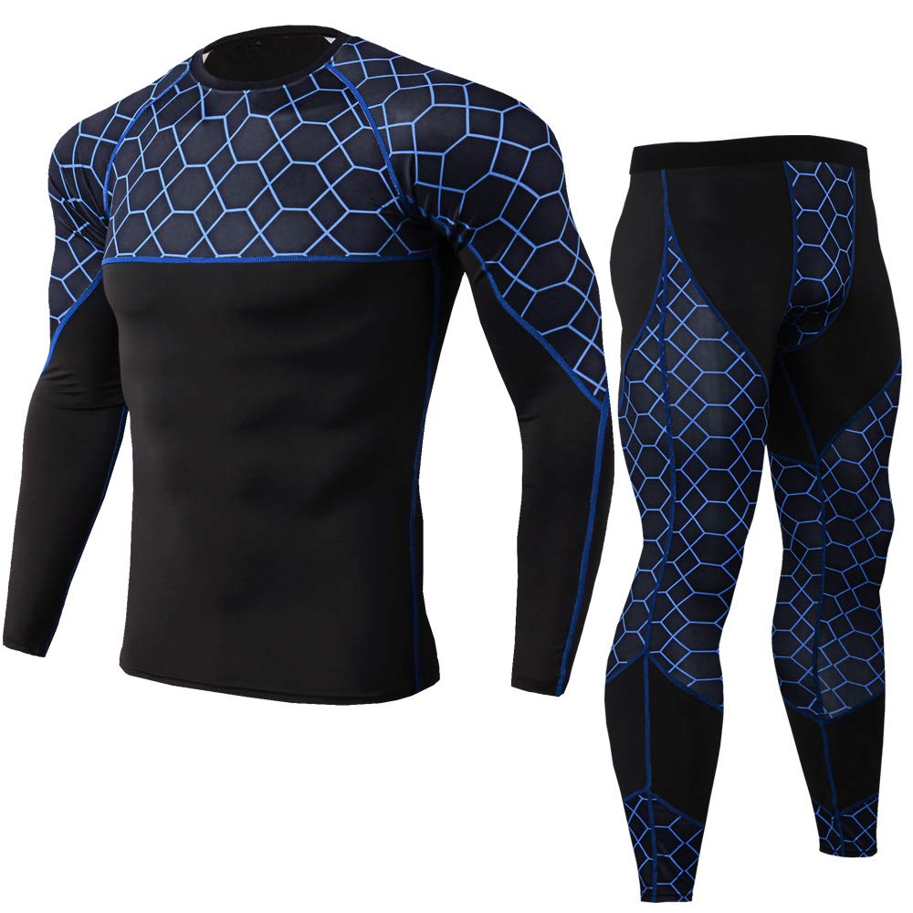 Naturet Men's Compression Pants & Long Sleeve Baselayer Shirt Set - Running Tights, Athletic Workout Outfit for Fitness, Gym & Outdoor Sports