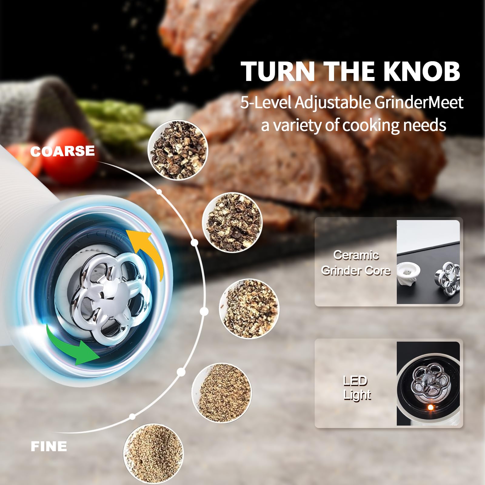 USB Rechargeable Gravity Electric Salt & Pepper Grinder Set - Automatic Adjustable Coarseness with Warm LED Light - Perfect Kitchen Gadget for Cooking & Housewarming Gifts for Men & Women - Ideal for Home Kitchen, Dining Table & Gourmet Cooking