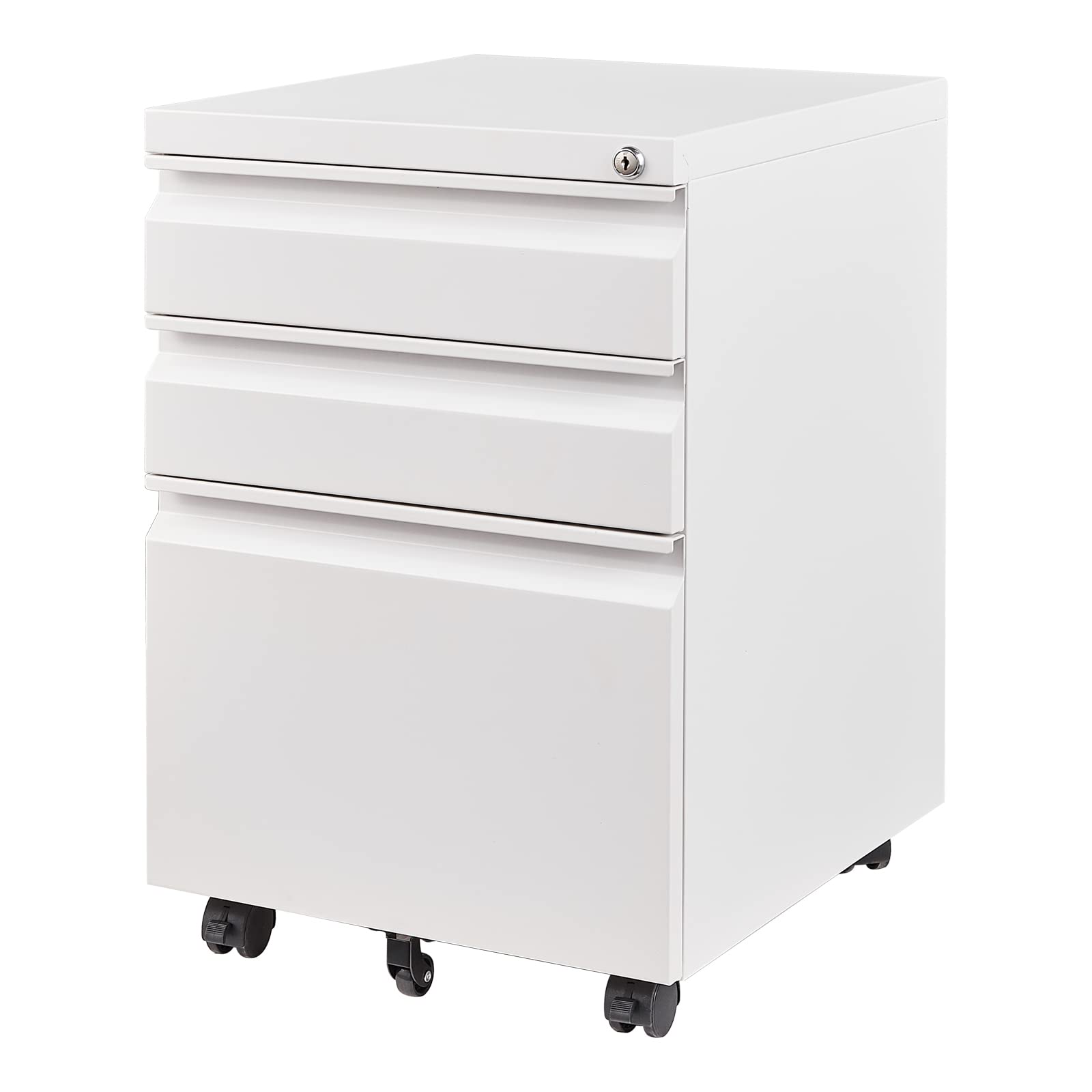 Yizosh 3-Drawer Locking Mobile File Cabinet - White Under Desk Rolling Storage Organizer for Legal/Letter/A4 Files - Heavy Duty Metal Locking File Cabinet with Wheels (Fully Assembled) - Perfect for Office, Home, or Classroom Organization