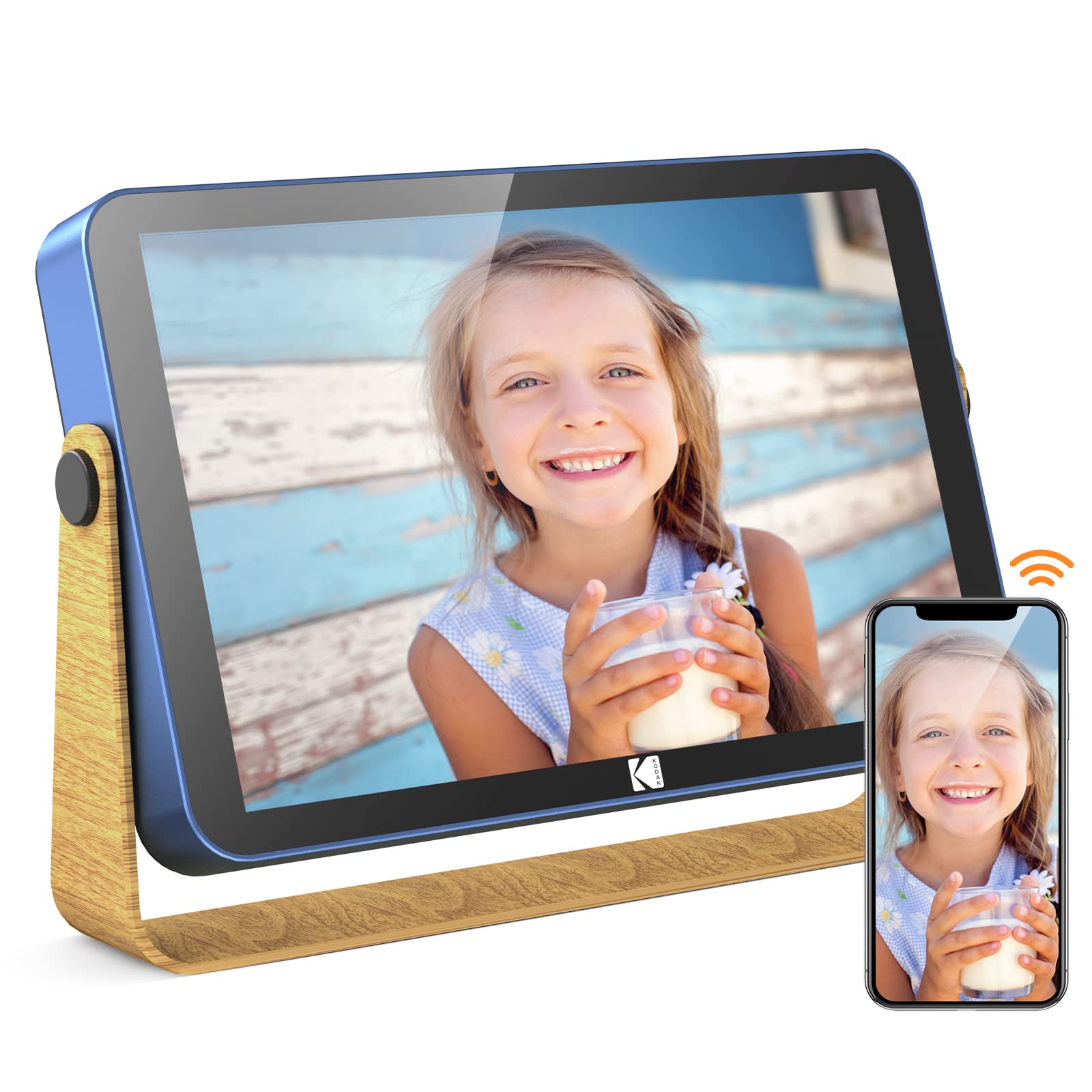 KODAK 10.1 Inch WiFi Digital Photo Frame with 4000mAh Battery | 1920x1200 HD IPS Touch Screen | 16GB Built-in Memory | Auto-Rotate | KODAK App Compatible | Perfect Gift for Family & Friends | Blue - Ideal for Home Decor, Office Display, and Sharing Memories Digitally