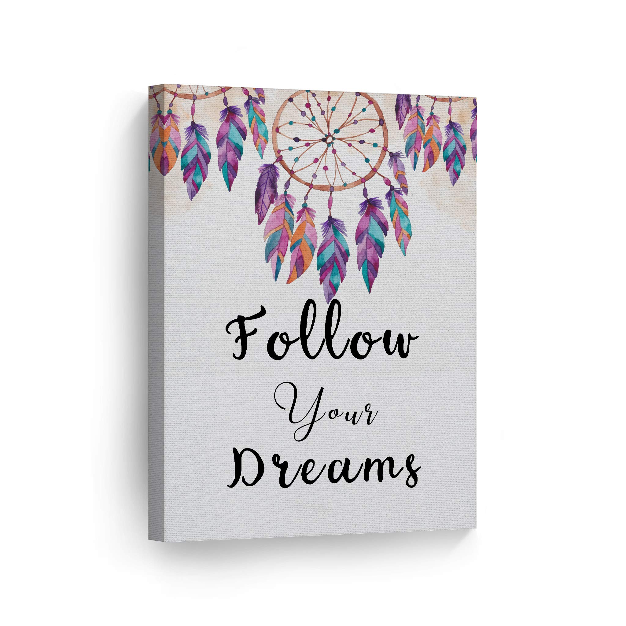 Follow Your Dreams Motivational Canvas Print - Inspirational Quote Wall Art for Home & Office Decor - Ready to Hang 12x8 Inch Made in USA - Perfect Gift for Graduation, Housewarming & Encouragement