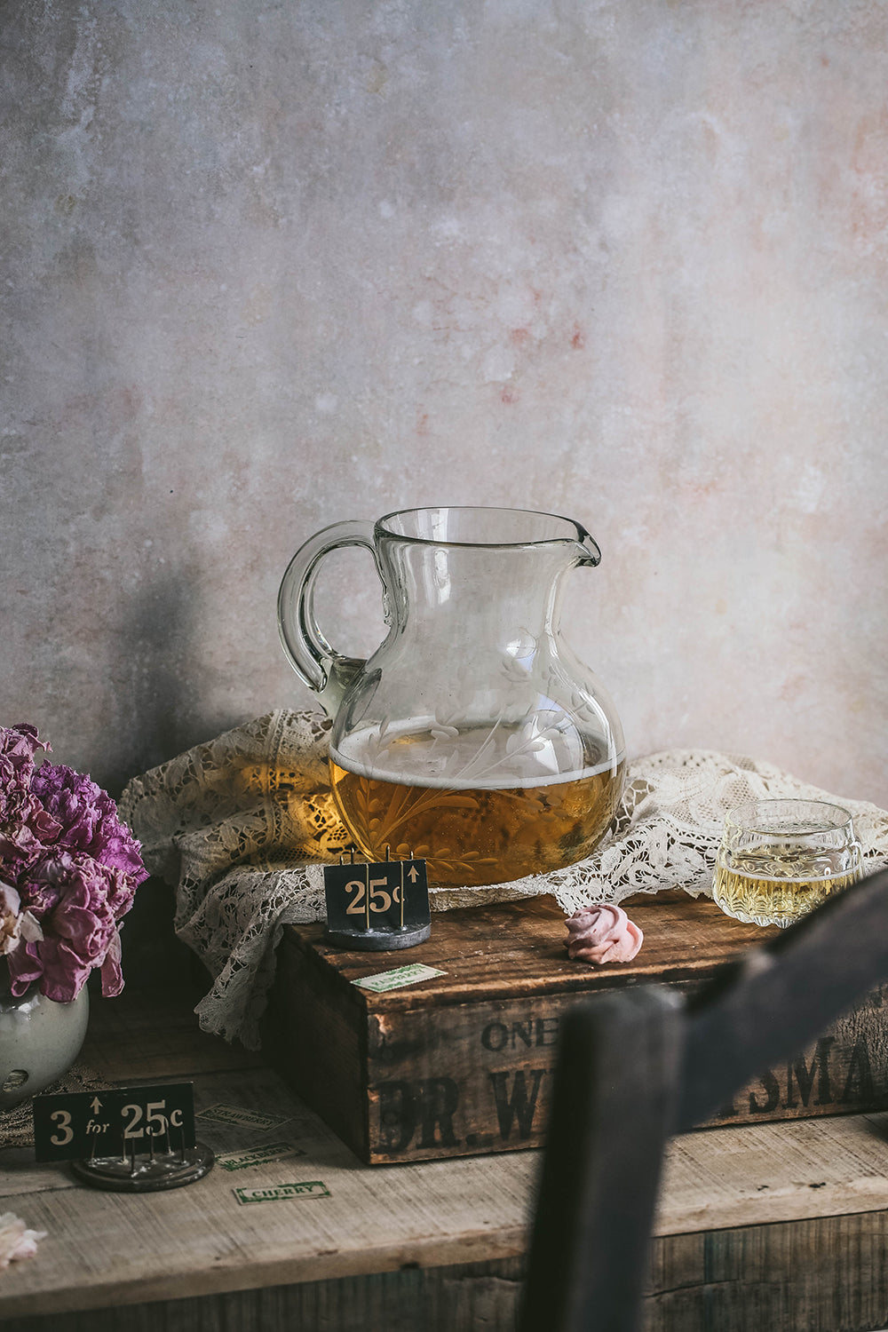 Handcrafted Round Etched Glass Pitcher - Elegant Artisan Design for Iced Tea, Lemonade & Cocktails - Perfect for Entertaining & Home Decor