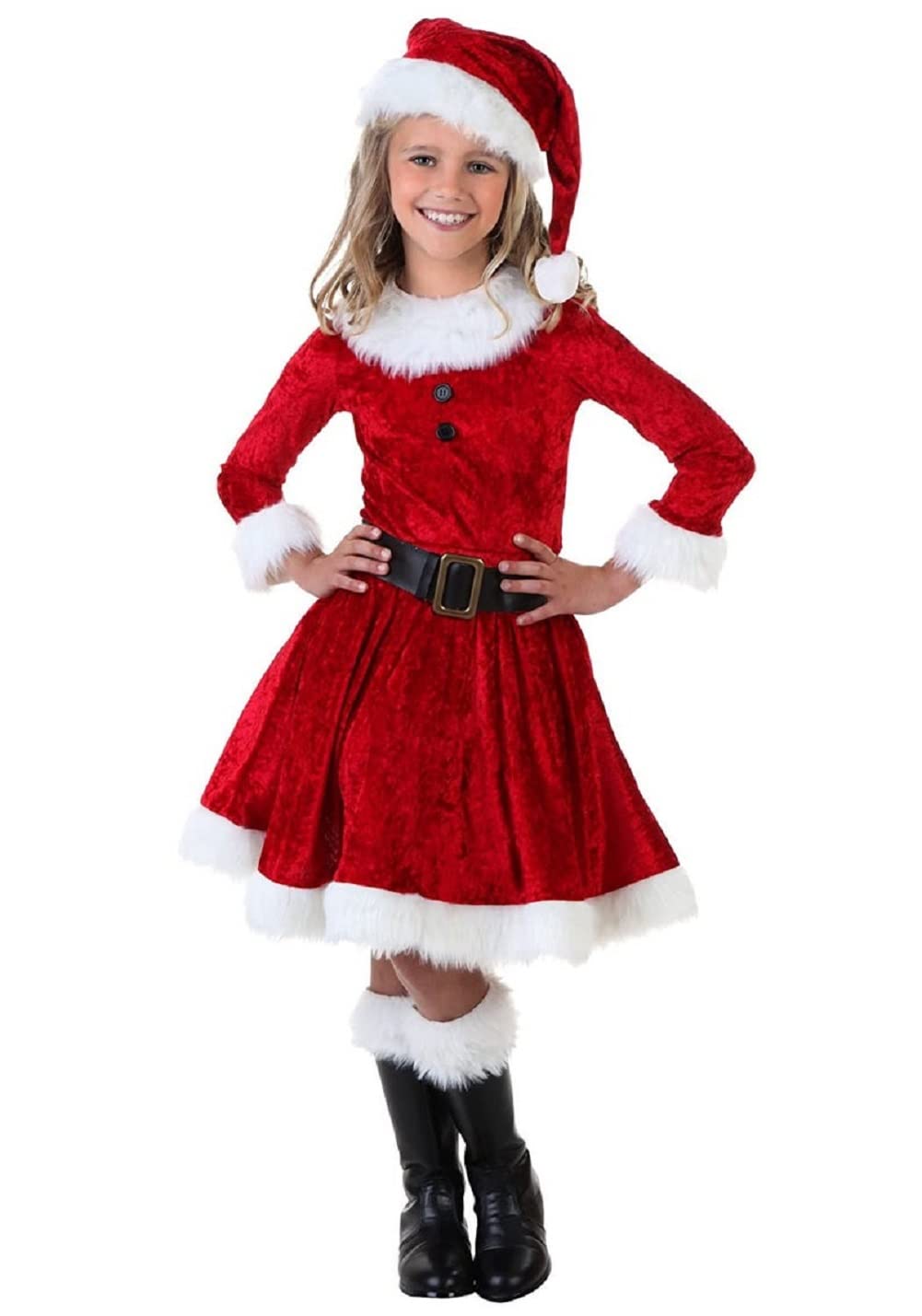 Christmas Santa Claus Princess Red Dress for Toddler Baby Girls - Long Sleeve Party Gown with Matching Headband | Holiday Outfit for Xmas Photos, Parties & Family Gatherings