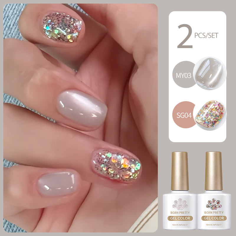 2 Bottles Gel Polish Set #07 Cat Magnetic Gel & Glitter Gel 10ml - Long Lasting Nail Polish for Home Manicure & Salon Use, Perfect for Parties, Weddings & Special Occasions