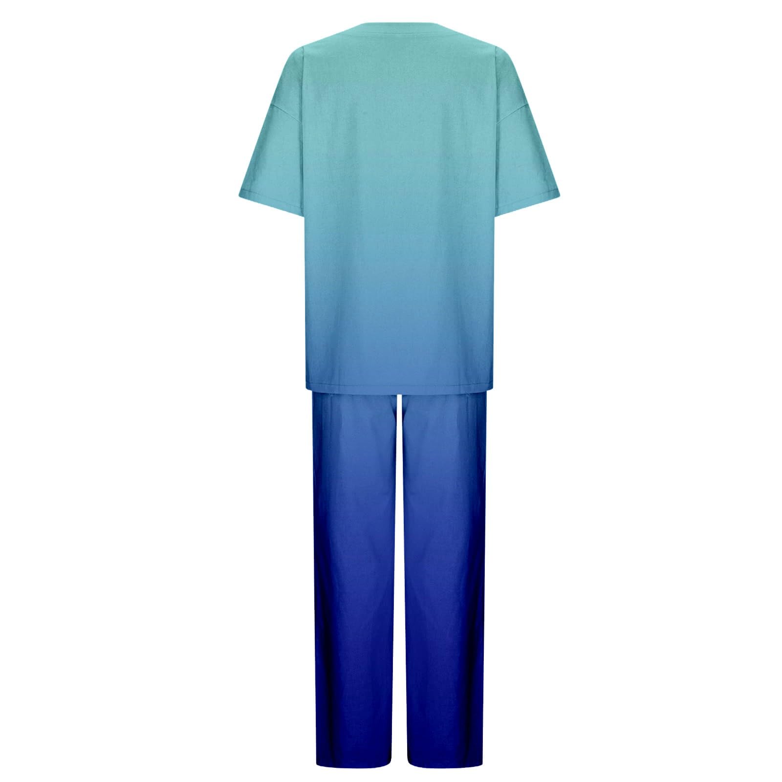 Ollysqiar Women's Summer Outfits - 2 Piece Cotton Linen Set with 3/4 Sleeve Oversized Top & Wide Leg Pants | Casual Loose Fit for Beach, Vacation & Everyday Wear
