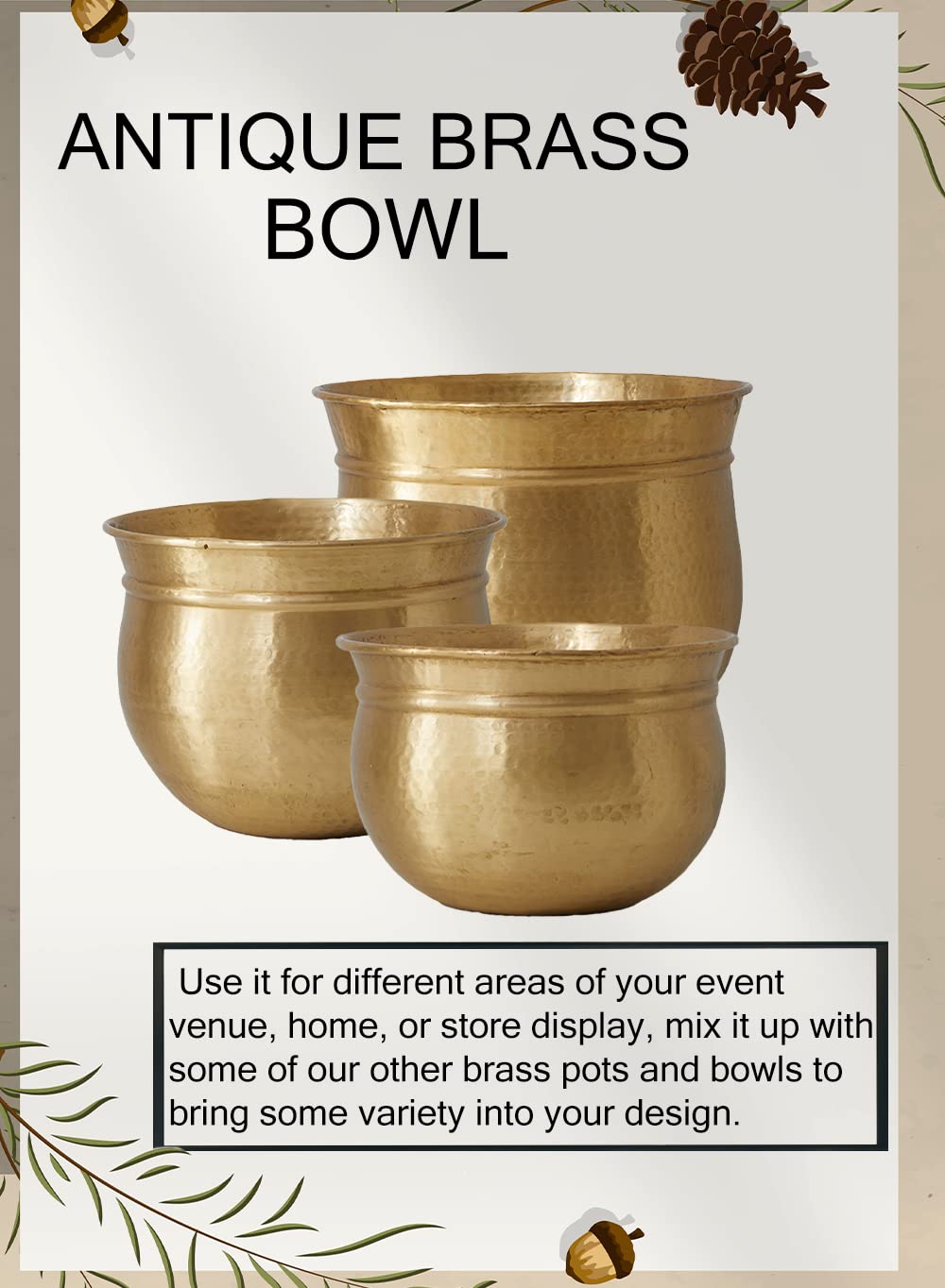 Handmade Antique Brass Hammered Decorative Bowl Set - 3 Piece (Small, Medium, Large) for Home Decor, Wedding Centerpieces, Potpourri Container & Floating Candle Holder | Perfect for Living Room, Dining Table & Event Decor