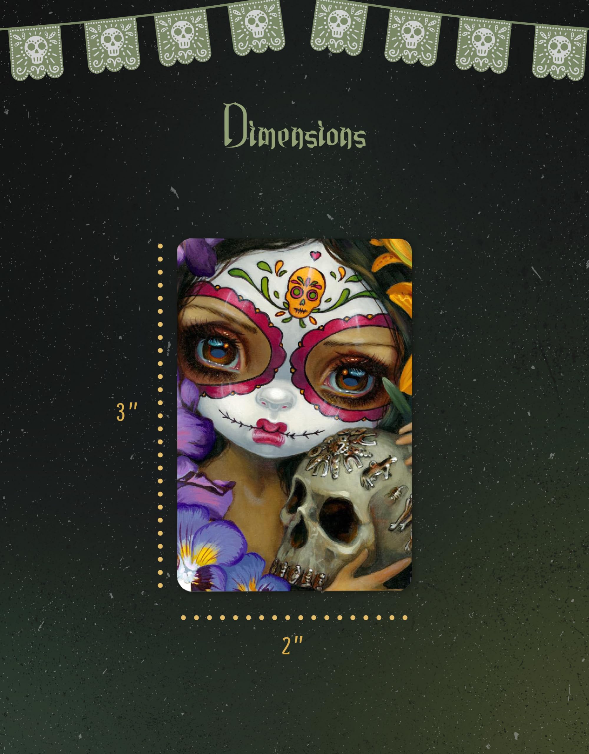 Jasmine Becket-Griffith Dia de Los Muertos Wood Magnets Set - 2”x3” Laser-Cut UV-Coated Day of The Dead Refrigerator Magnets (1364-LM) - Perfect for Halloween Decor, Mexican Folk Art Collection & Gift Giving