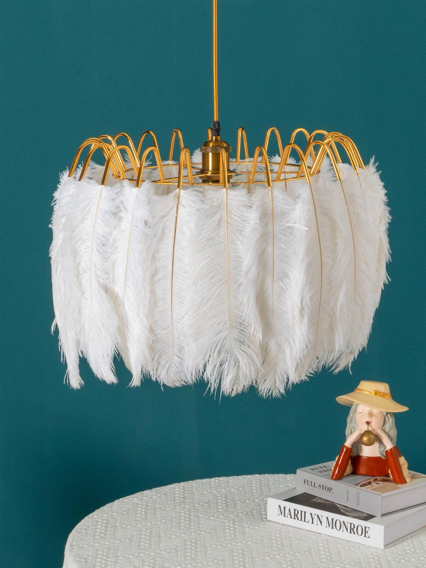 Feather Pendant Lamp - Handmade Bohemian Style Ceiling Light Fixture for Living Room, Bedroom, Dining Room & Kitchen Decor
