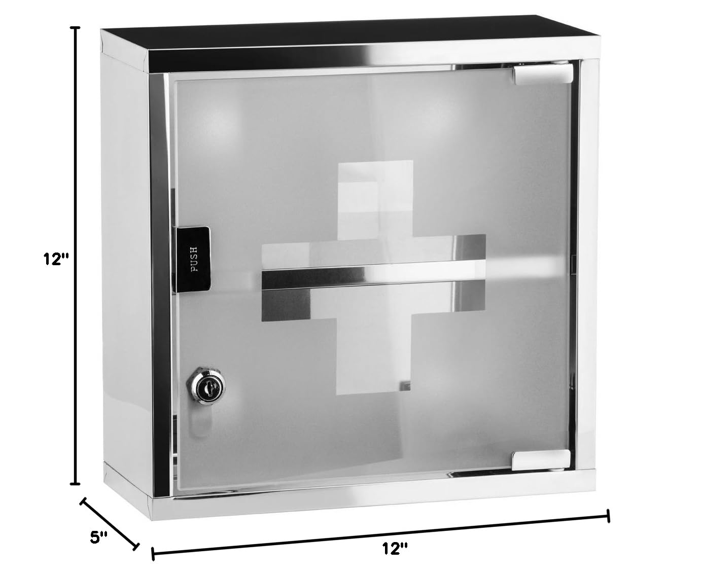Stainless Steel & Frosted Glass Wall Mount Medical Cabinet - 12x12x5 Inch Lockable First Aid Storage with 2 Shelves for Medicine, Bandages & Supplies | Perfect for Bathroom, Kitchen, Clinic & Home Organization