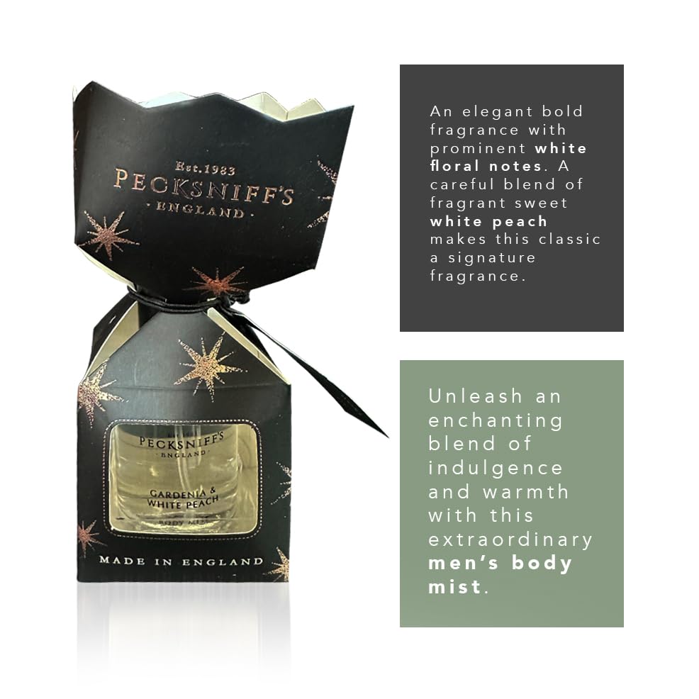 Pecksniff's Gardenia & White Peach Body Mist Spray - 50ml / 1.69 Fl Oz | Lightweight, Long-Lasting Fragrance for Women | Perfect for Daily Use, Work, Gym & Special Occasions