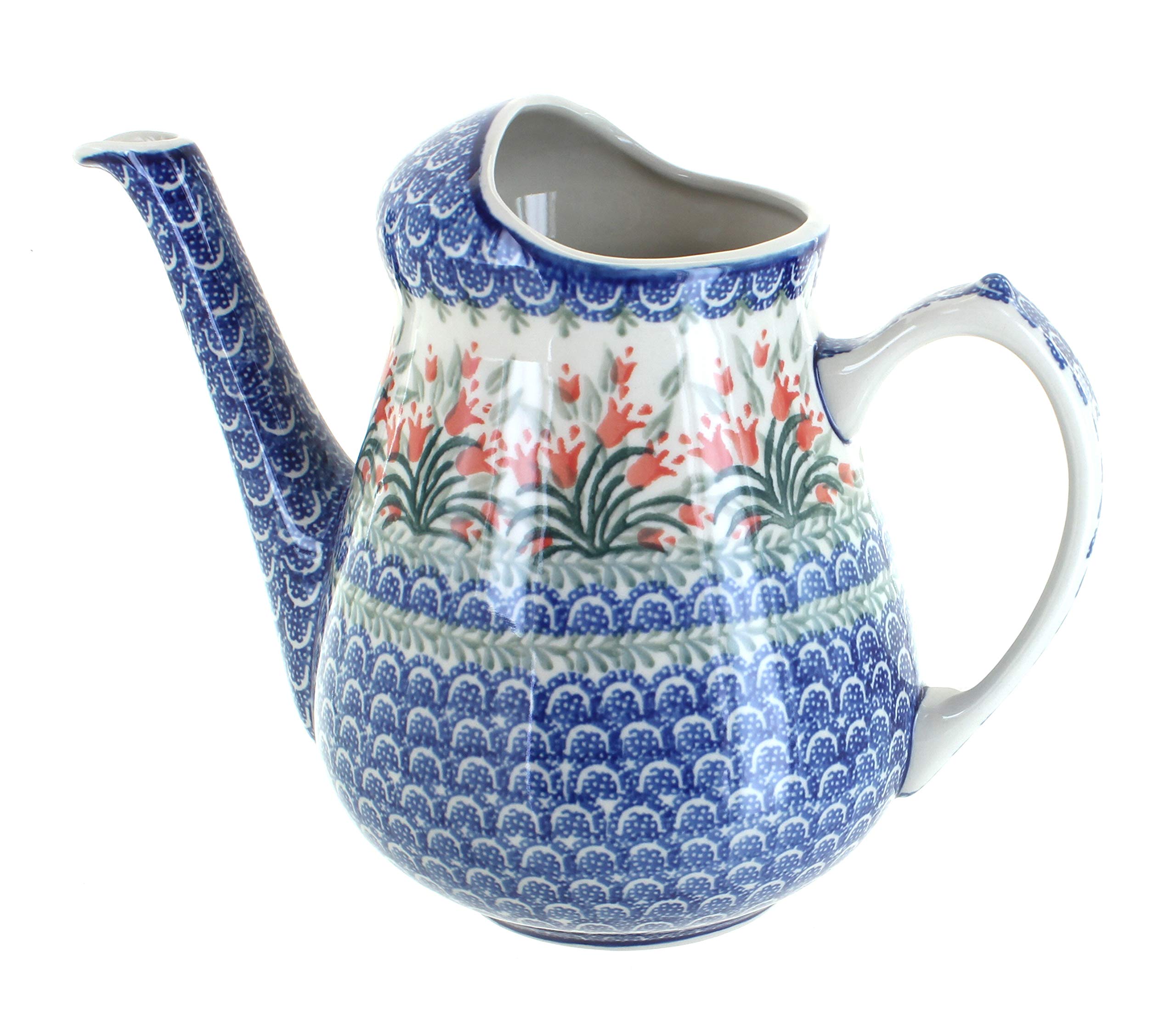 Blue Rose Polish Pottery Spring Tulip Watering Can - Handmade Ceramic Garden Watering Pot for Indoor & Outdoor Plants, Flowers, and Home Decor | Perfect Gift for Garden Lovers